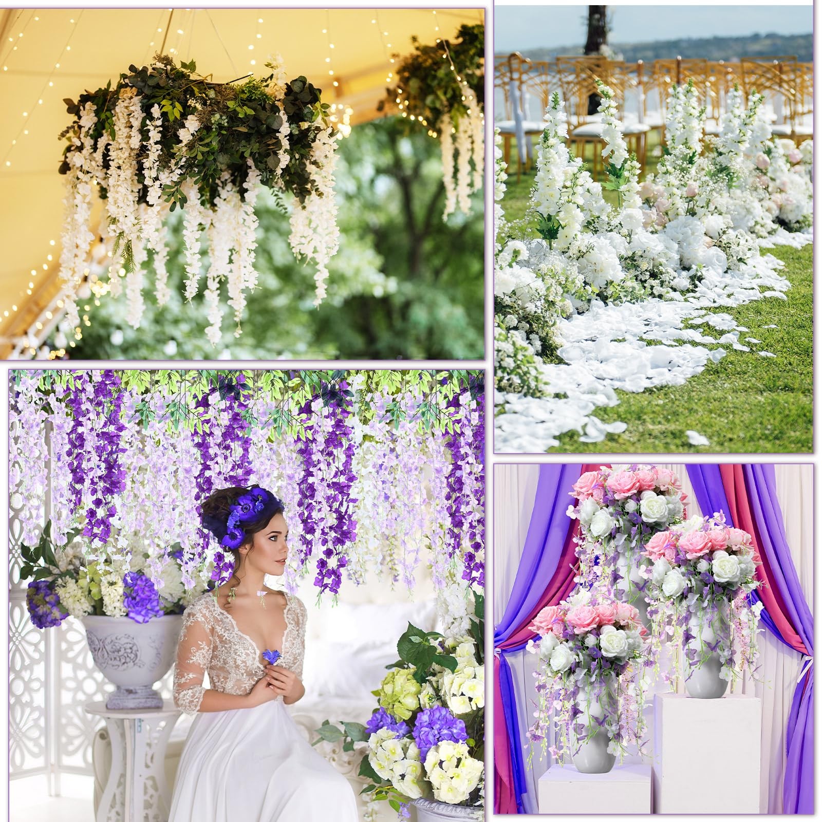 72 Pcs Wisteria Hanging Flowers 3.5 ft Artificial Wisteria Garland Purple & W…