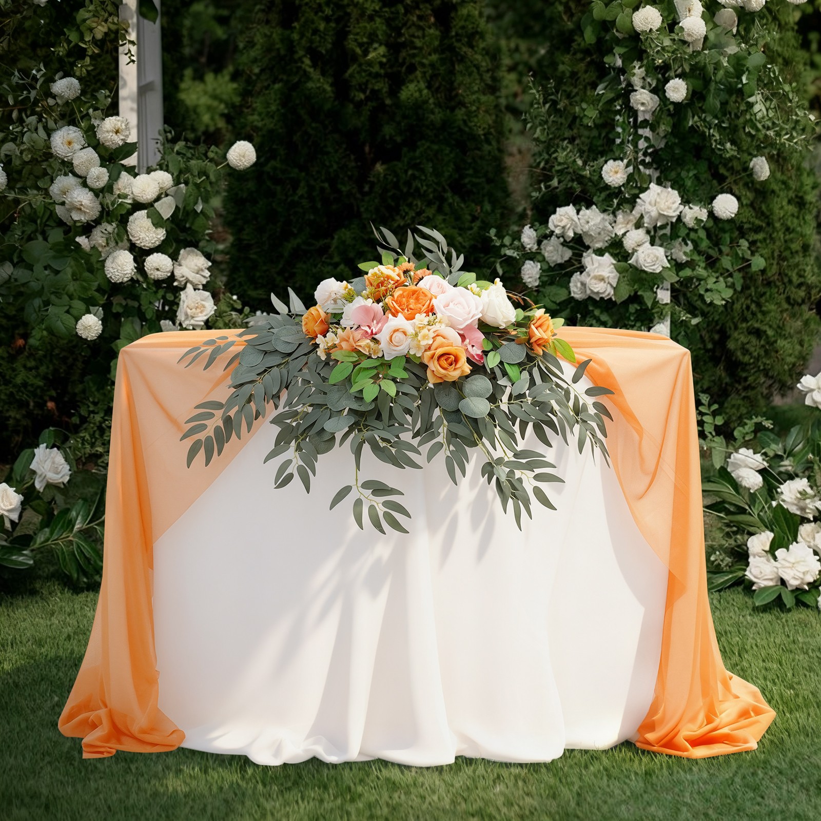 Artificial Flower with Tablecloth, Floral Arrangement for Wedding Table Orange