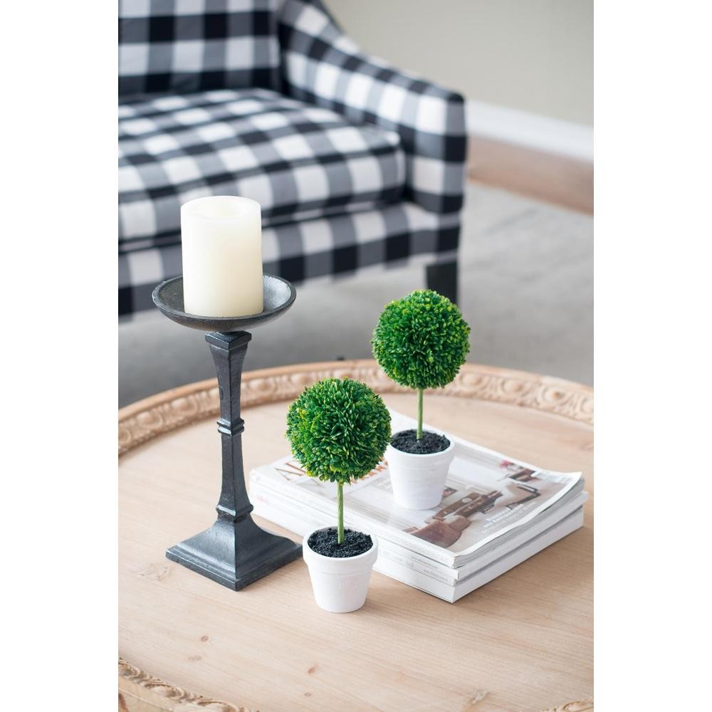 S/4 D3.5×9″ Faux Topiaries With Cream Pot