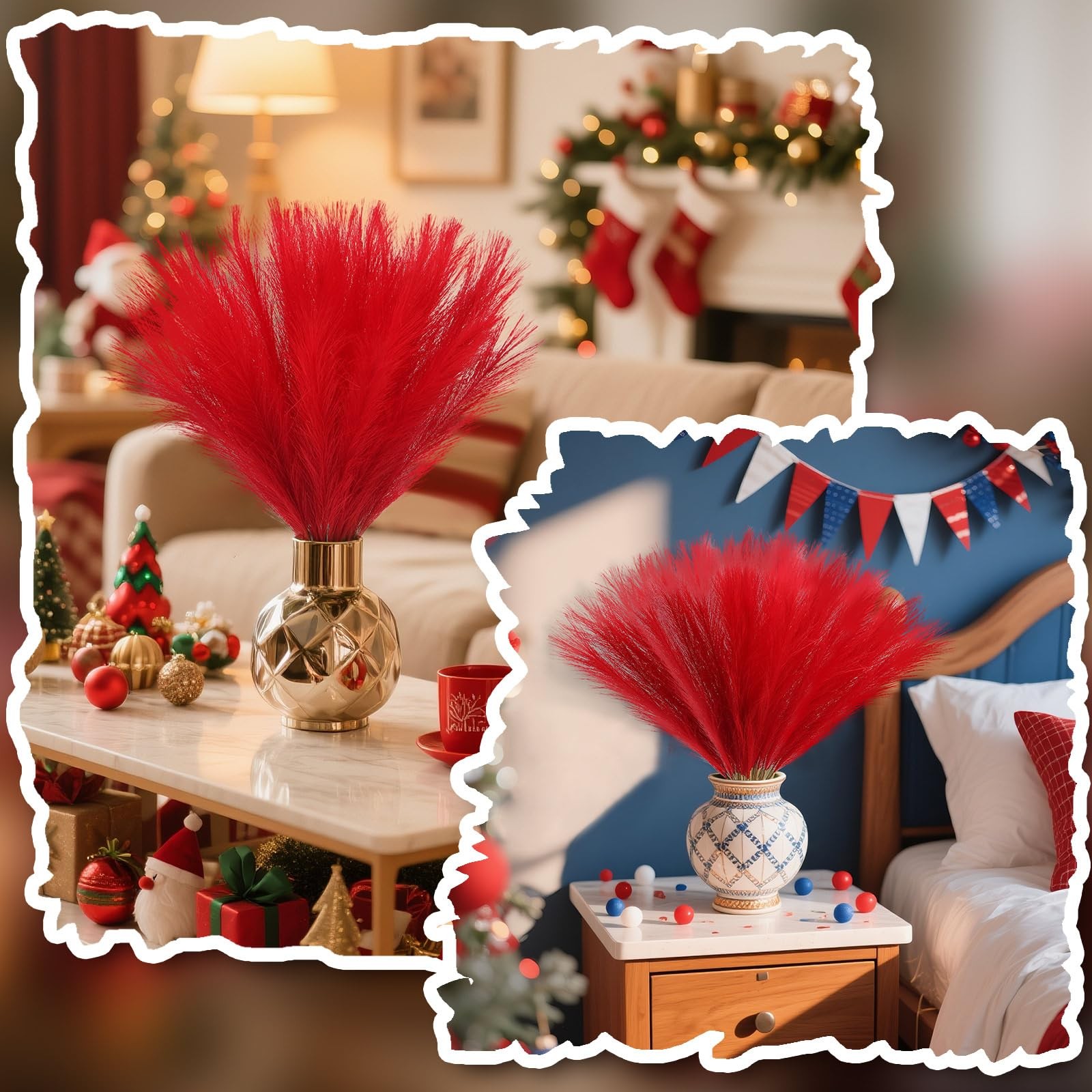 30 PCS 21 Inch Red Artificial Pompous Pampas Grass Bulk Small Vase Filler Home