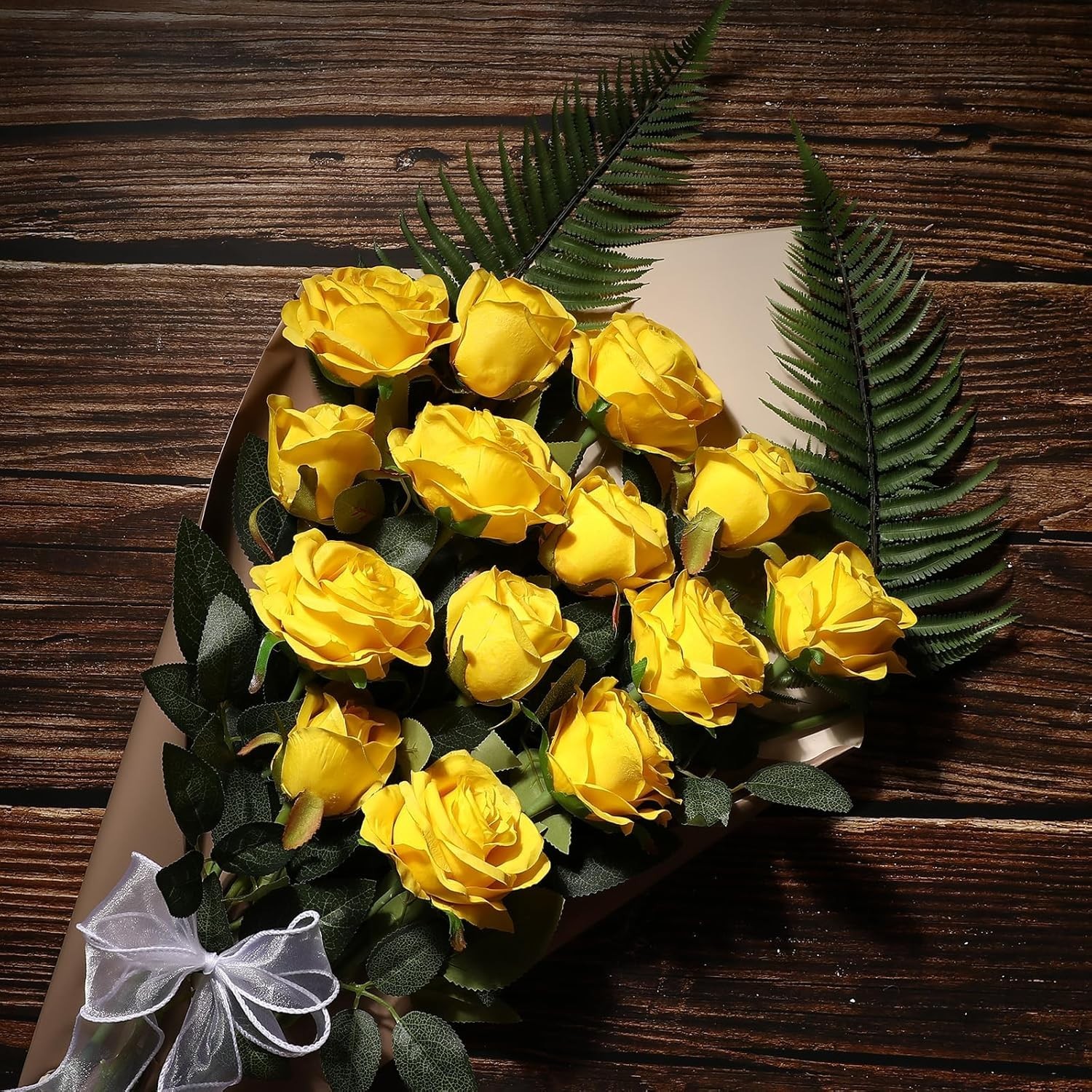 12PCS Artificial Silk Flowers Realistic Roses Bouquet Long Stem for Home Wedd…