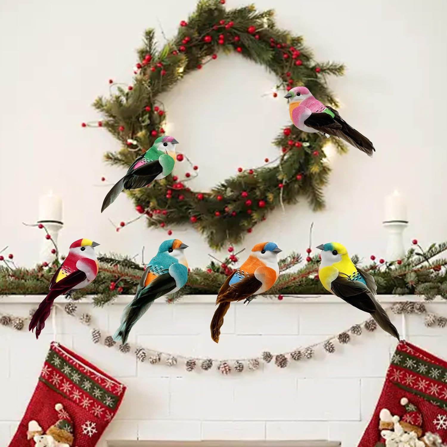 6Pcs Artificial Spring Birds Clip on Colorful Bird for Crafts Tree