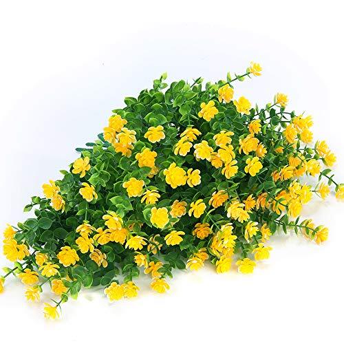 Bundles Outdoor Artificial Flowers UV Resistant Fake Boxwood Plants, 6 Yellow