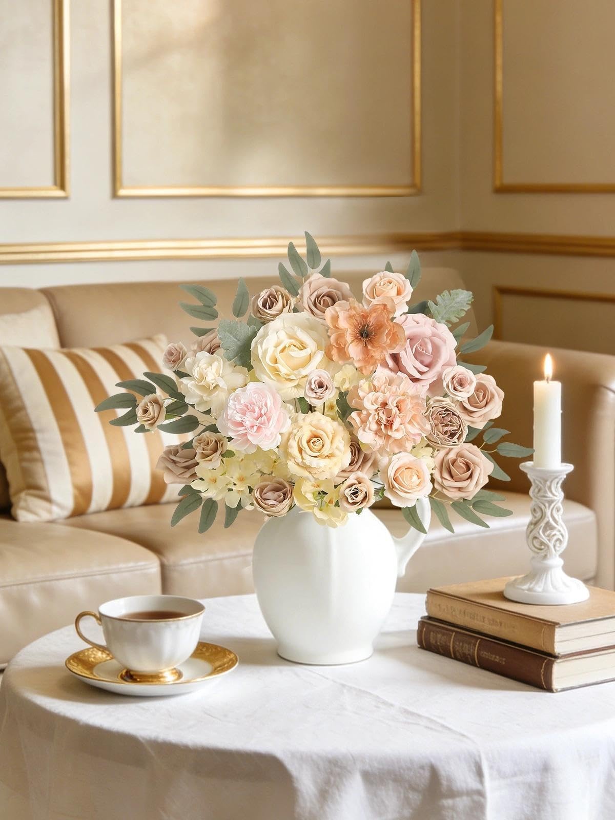 Artificial Flowers Combo Champagne Fake Roses Silk Flowers with Stems for DIY…