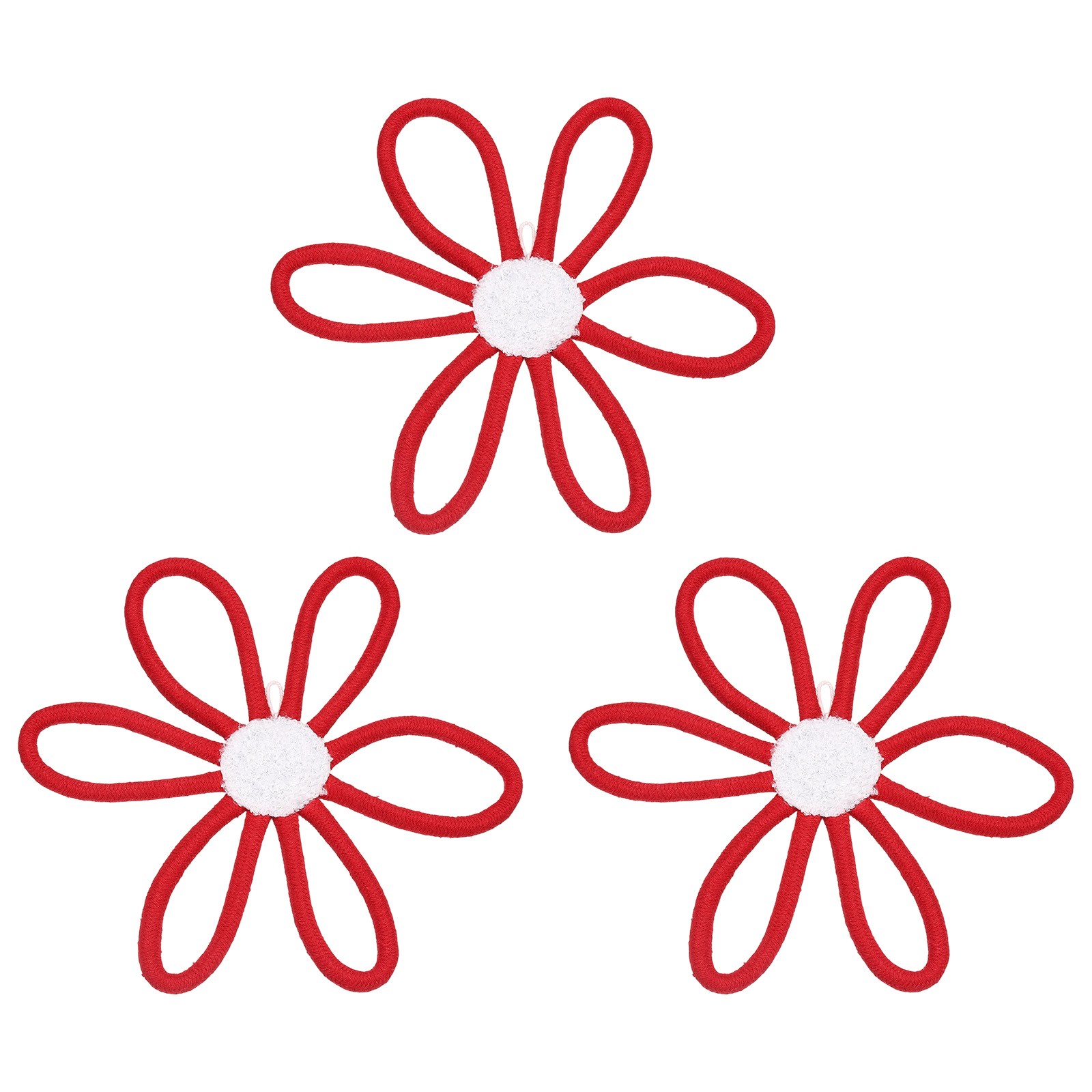 3 Pcs Daisies Floral Wall Decor, 10″ Flower Art Decor Woven Macrame Red