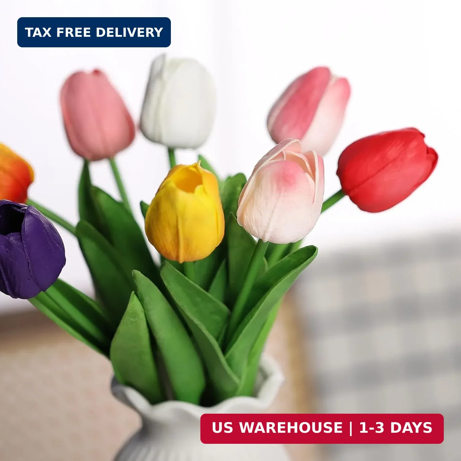 30 Pcs Multicolor Fake Tulips Artificial Flowers for Decoration, Real Touch PU F