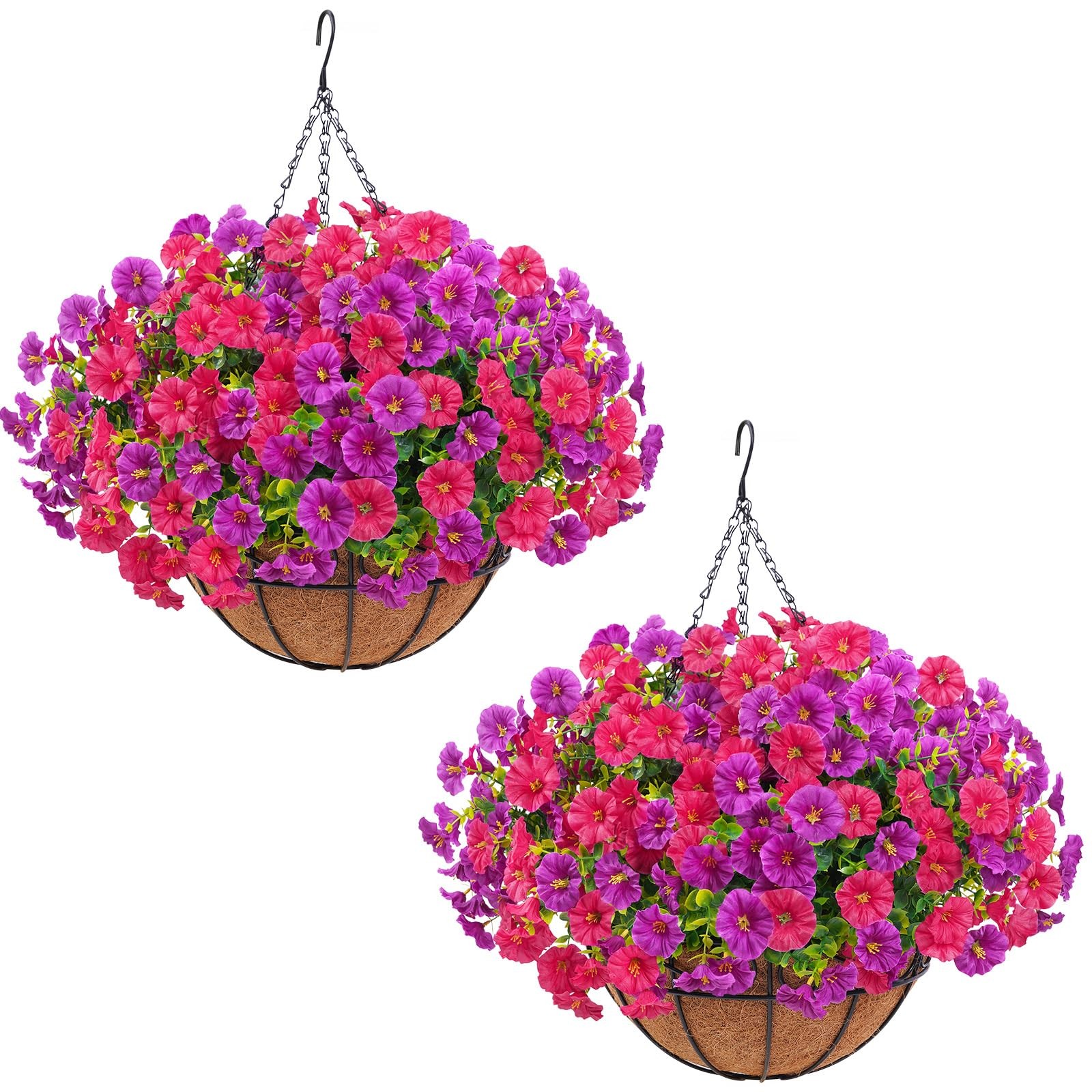 2 Pack Artificial Hanging Flowers for Outdoors, Fake Flowers Artificial Petun…