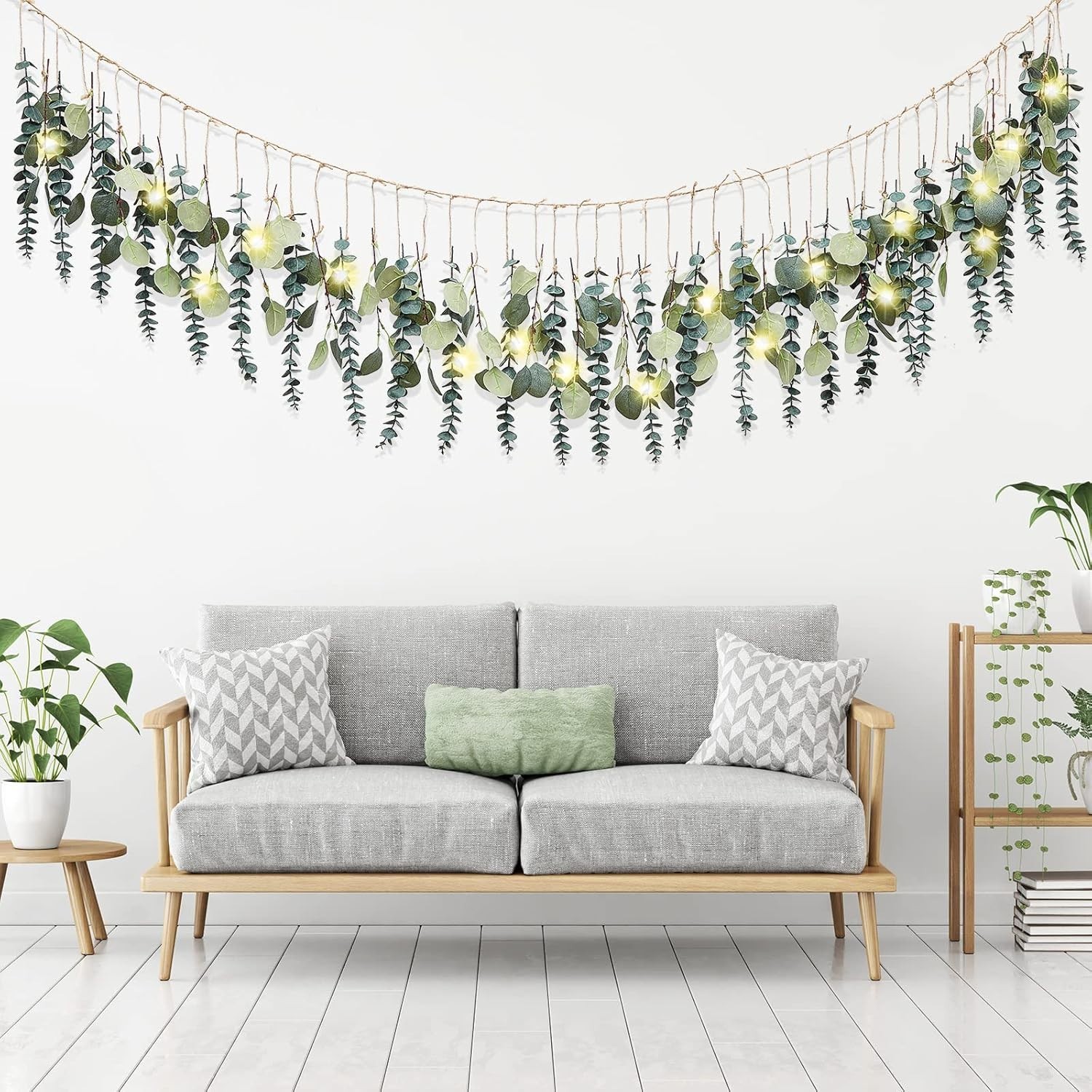 Fresh Eucalyptus Wall Décor with 2 LED String Lights – Versatile Home Accent