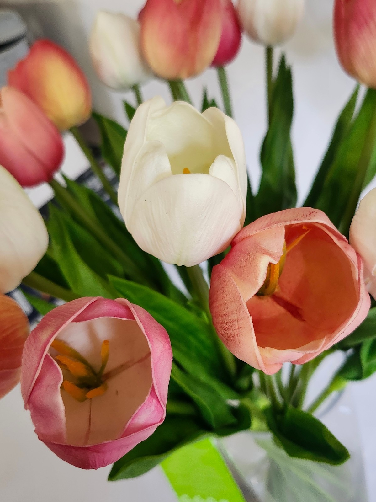 Tulips Artifical Fake Flower Floral Arrangement Silk Flowers With Vase NEW