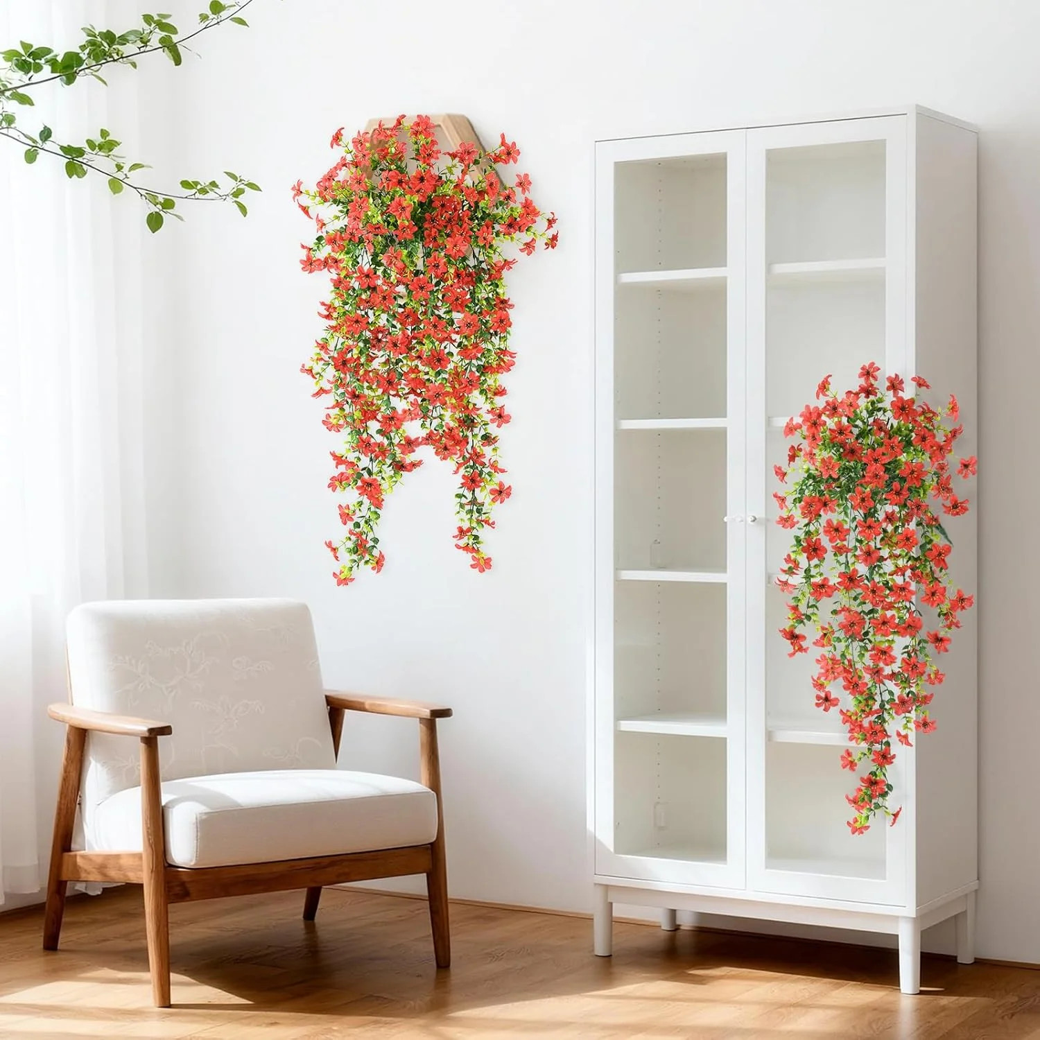 Artificial Fake Hanging Flowers Plants for Outdoor Spring Summer Decoration,2 PC
