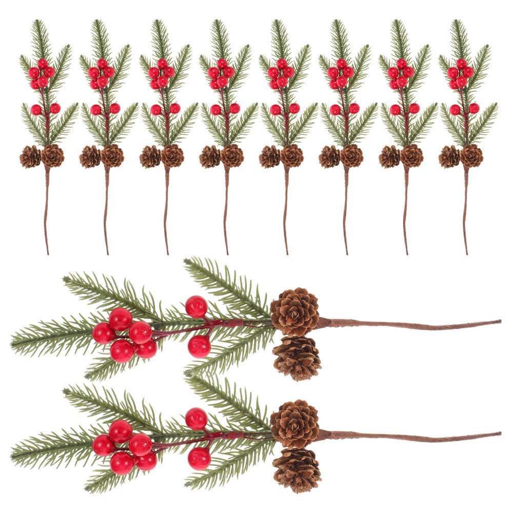 10 Pcs Berry Stems Artificial Pine Needle Branches Christmas Picks Home Decor