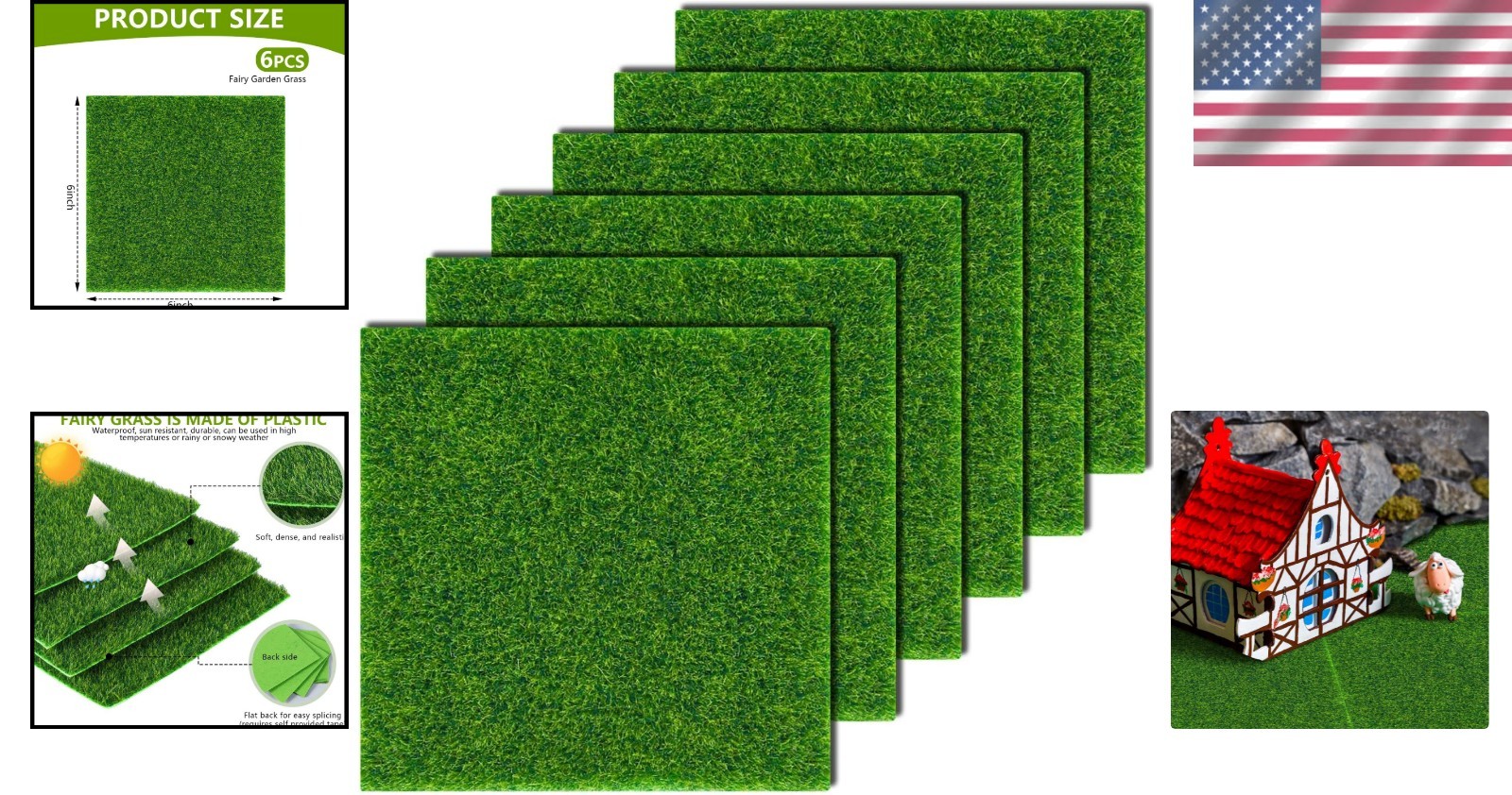 Versatile 6×6 Inches Artificial Grass for Dollhouse Decoration – Pack of 6