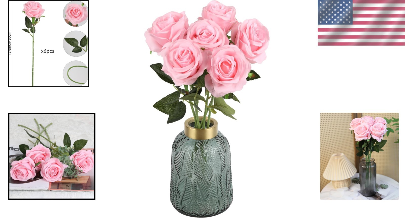Luxurious 6PCS Long Stem Silk Roses – Perfect for Parties & Bridal Bouquets