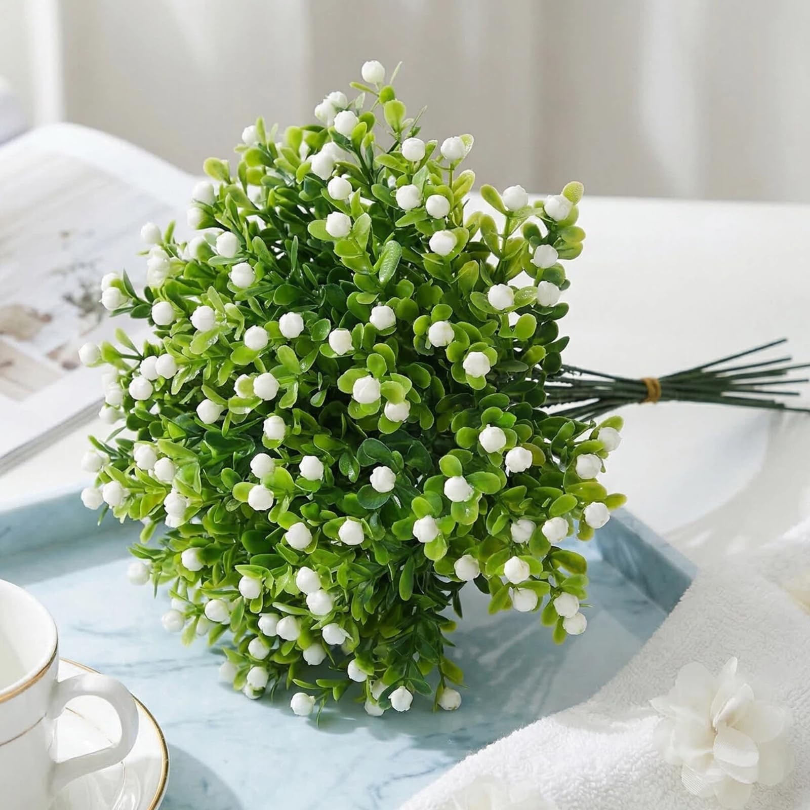 40 PCS Little Artificial Flowers Vase Filler – Baby’s Breath Stems Faux Flora…