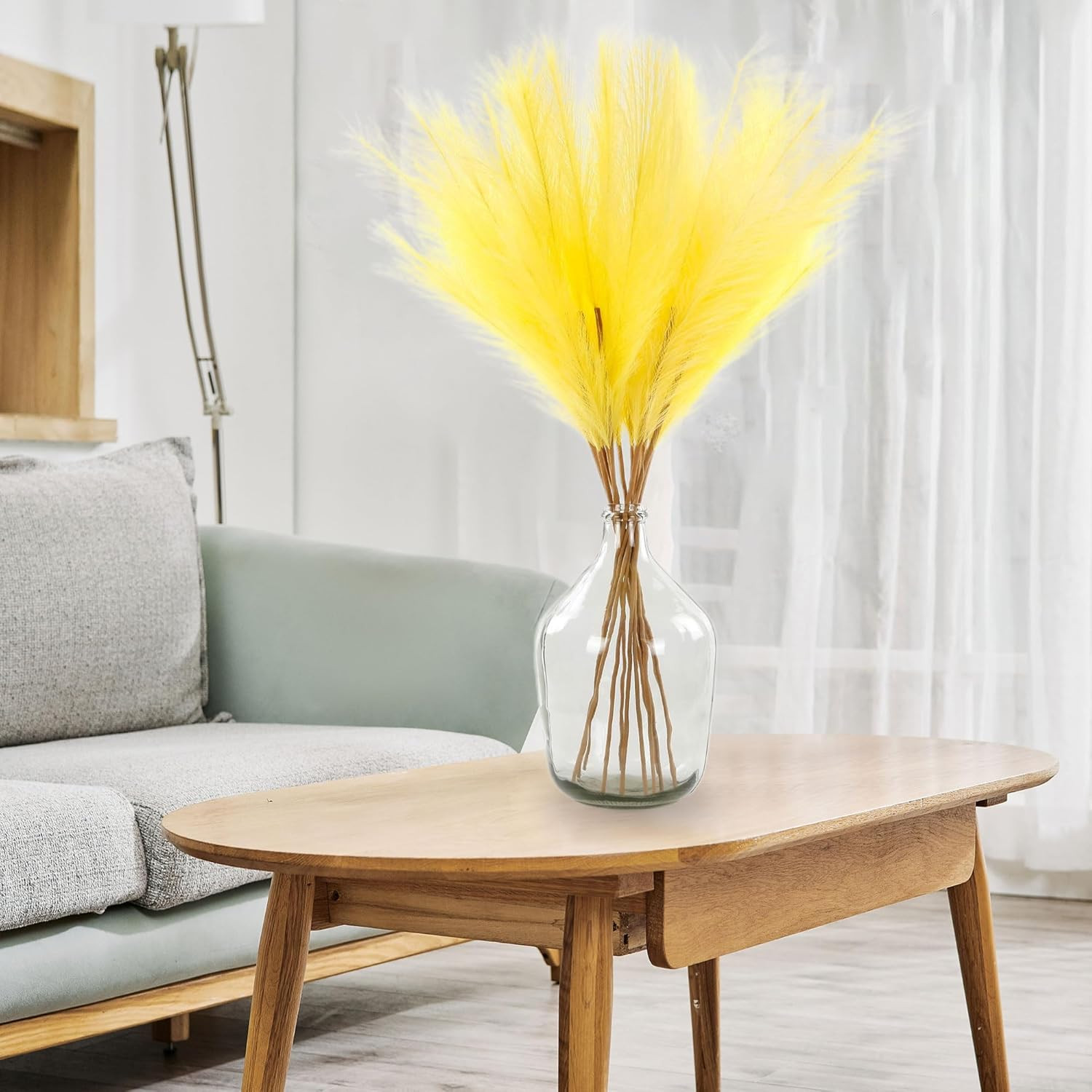 12 PCS Light Yellow Faux Pampas Grass 38″/3.1Ft Tall Artificial Pompous Grass La