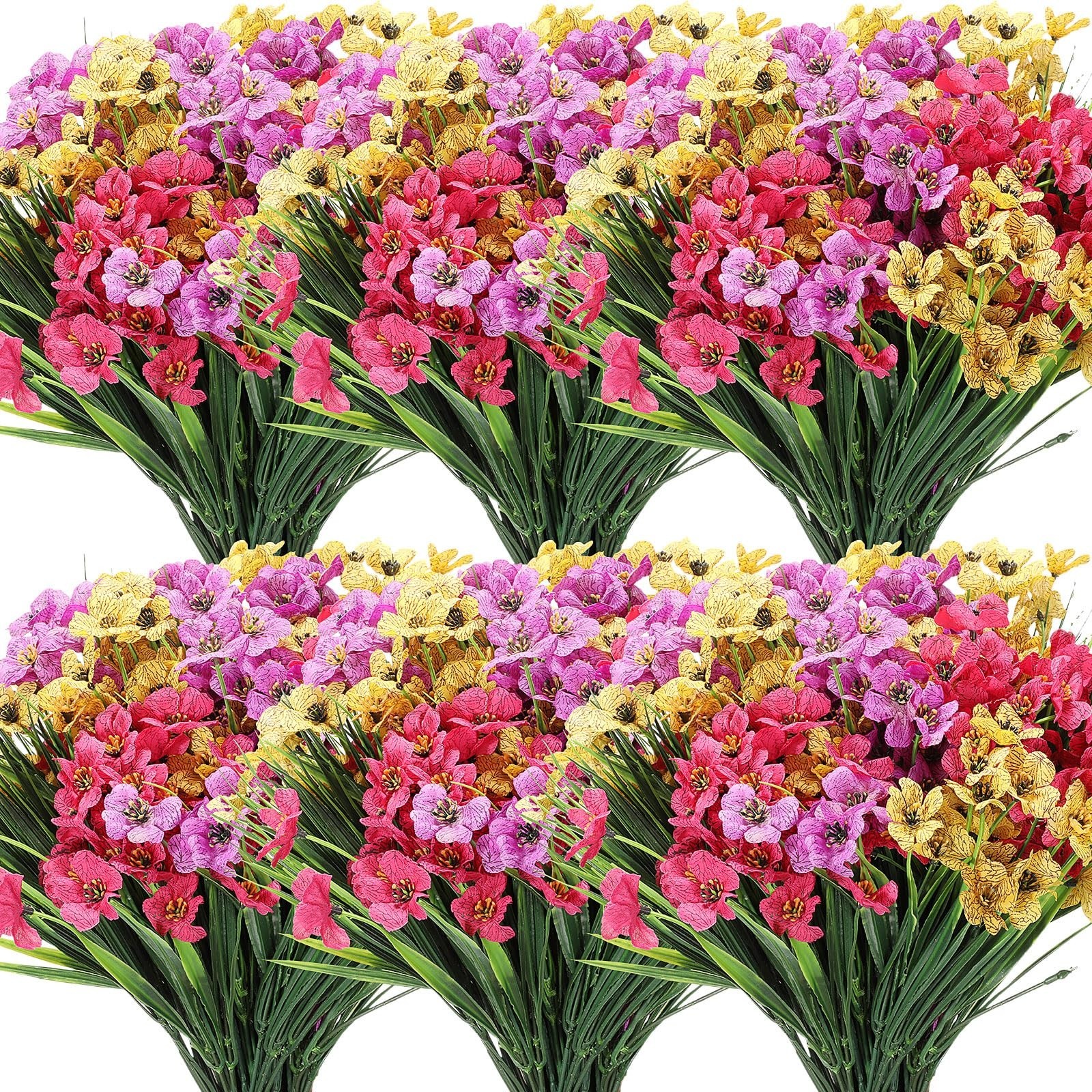 100 Bundles UV Resistant Violet Artificial Flowers – Faux Silk Outdoor Decor, Bu