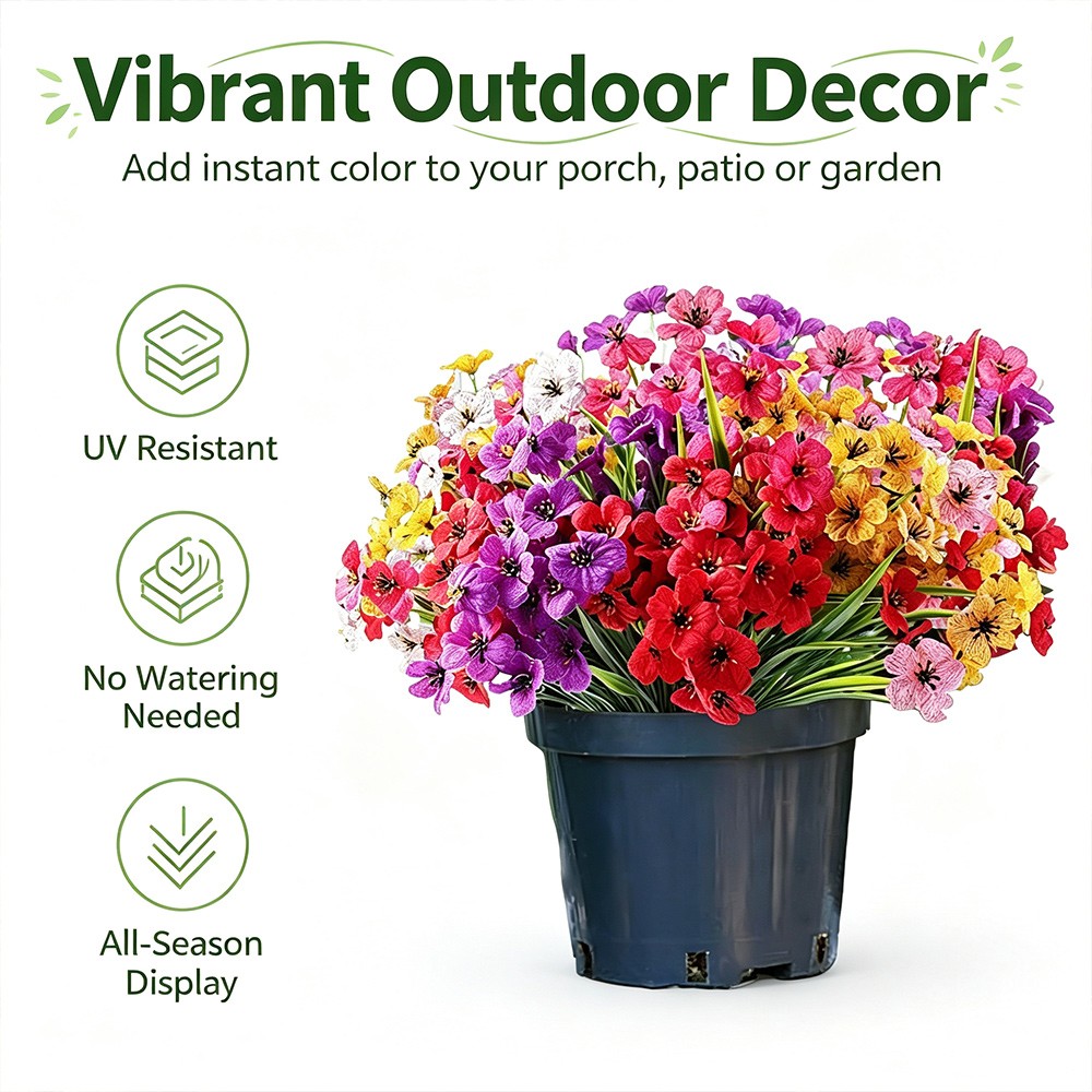 24 Bundles Artificial Flowers for Outdoors Decoration, UV Resistant Mixed Color