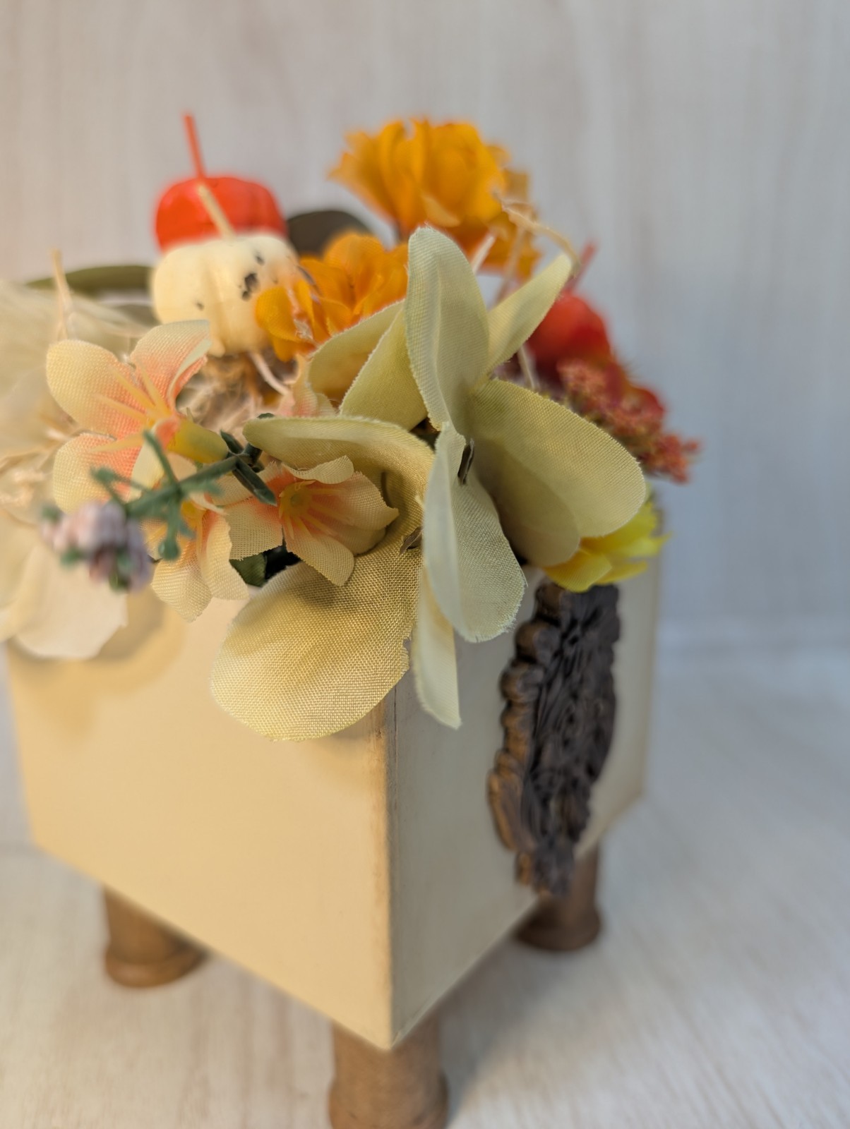 Set of 2 Handmade Fall Floral Centerpieces Rustic Farmhouse Wood Planter Decor