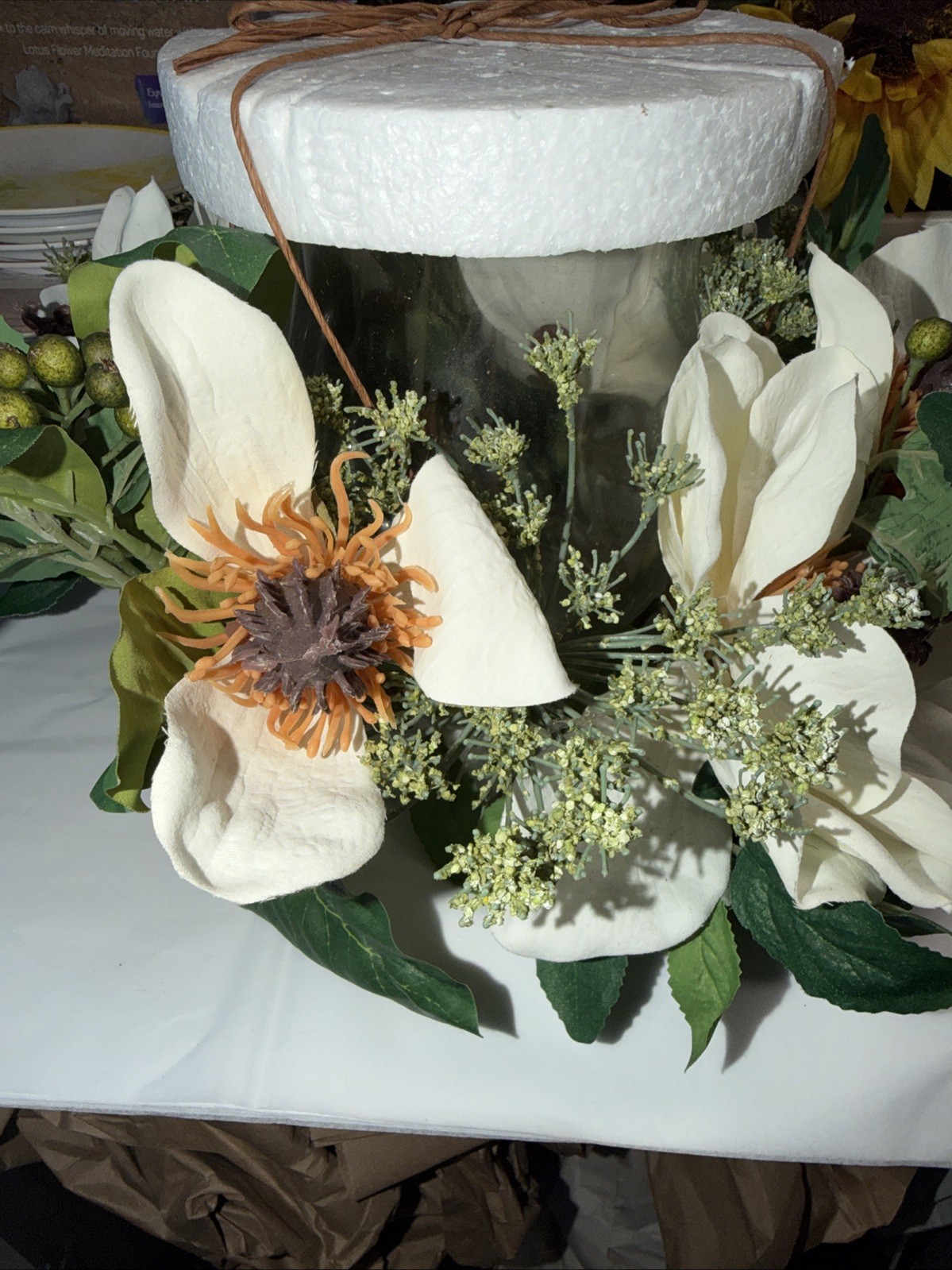 Nearly Natural White Magnolia Candelabrum Artificial Flower Arrangement