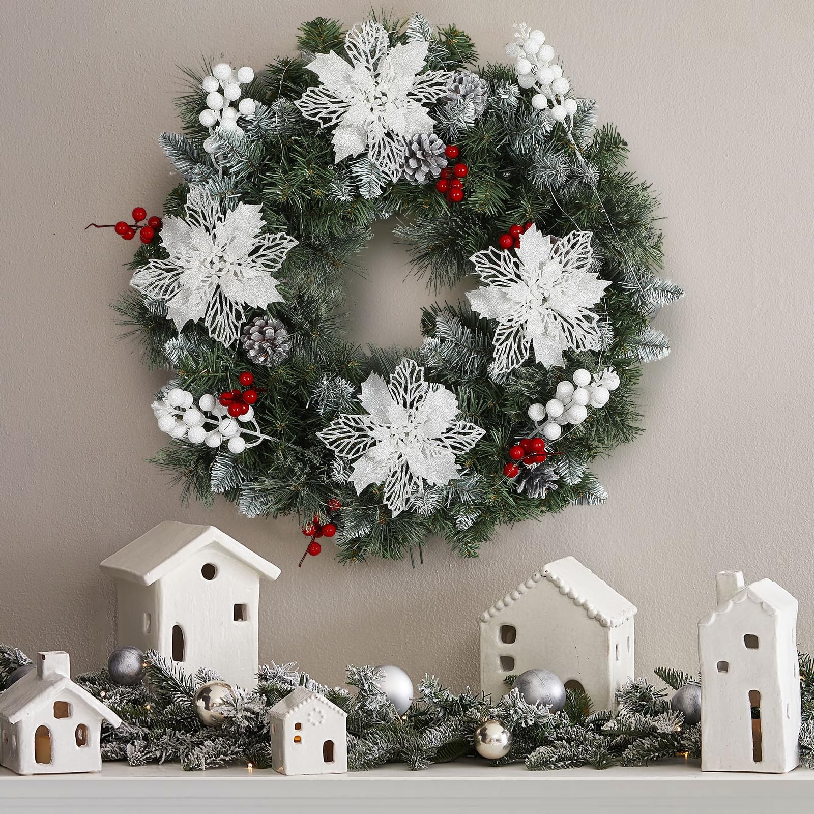 24 PCS Christmas Tree Decorations, 12 PCS Poinsettia Flowers Artificial+6 PCS…