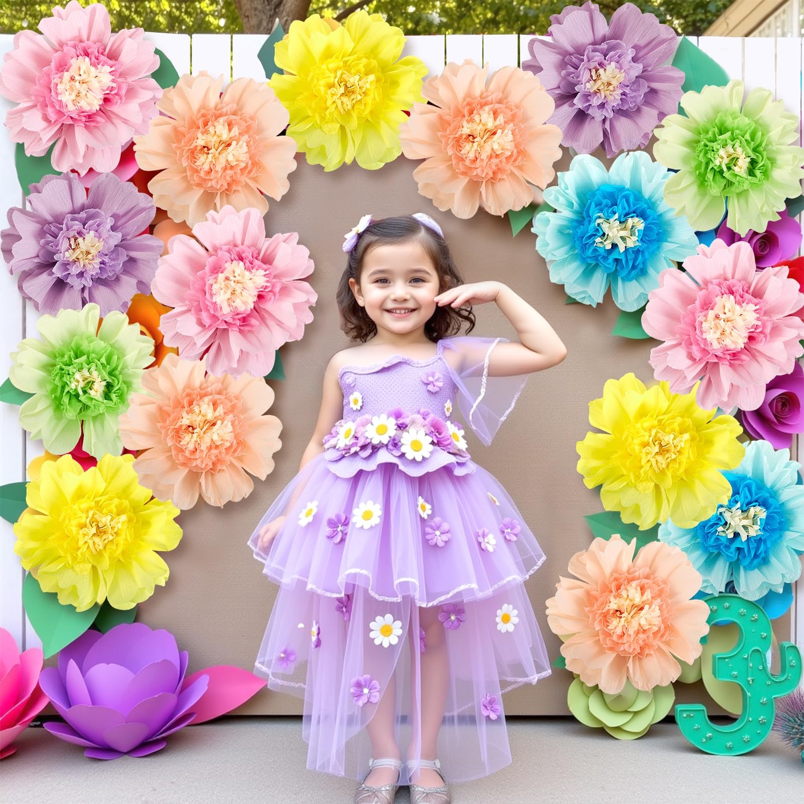 6 PCS Pastel Paper Flowers Giant Crepe Decoration Wall Spring Garden 12 Inch