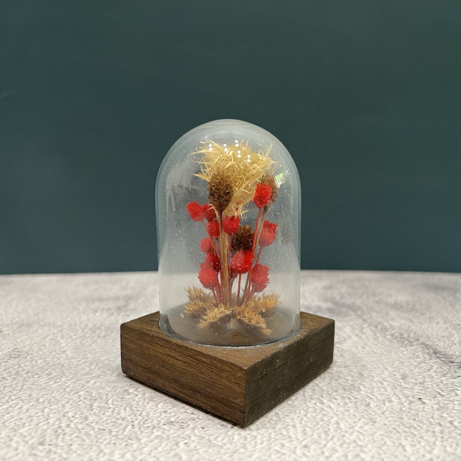 Vintage 70s Mid Century Modern Mini Dried Floral Cloche Flower Dome Terrarium