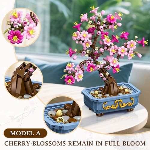 Flowers Cherry-Blossom Bonsai Building Set – 2 in 1 Artificial Bonsai Tree