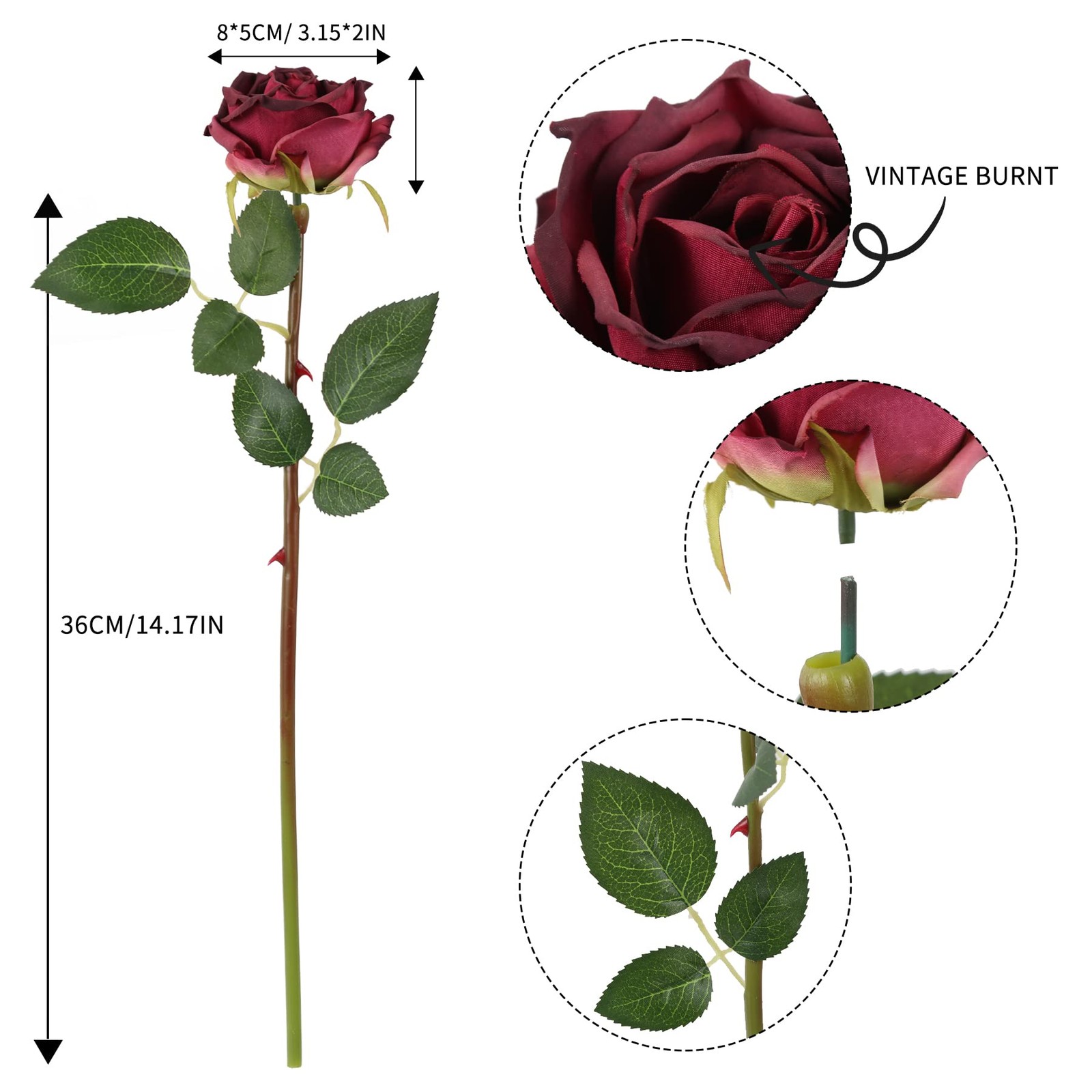 Burgundy Roses Artificial Flowers 12PCS Roses Flowers Heads Dried Silk Flower…