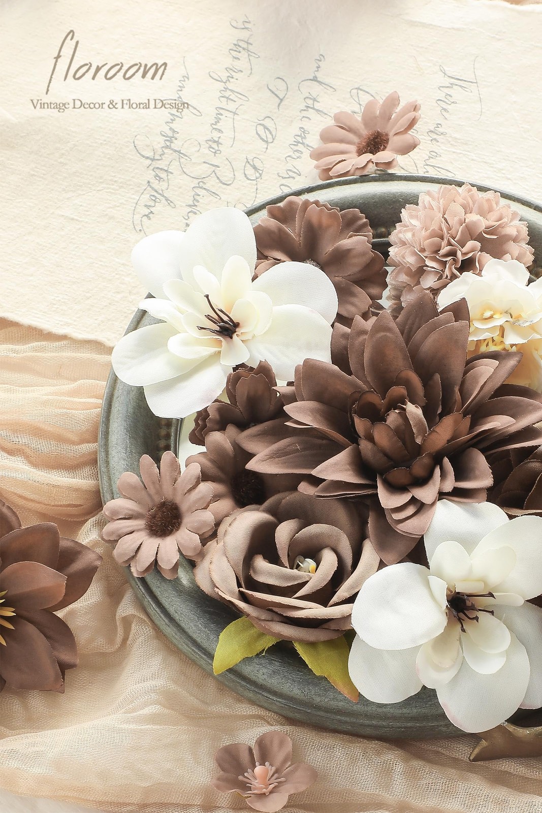 Mini Artificial Flower Heads Brown & Taupe Fake Peony Daisy Rose Multicolor S…