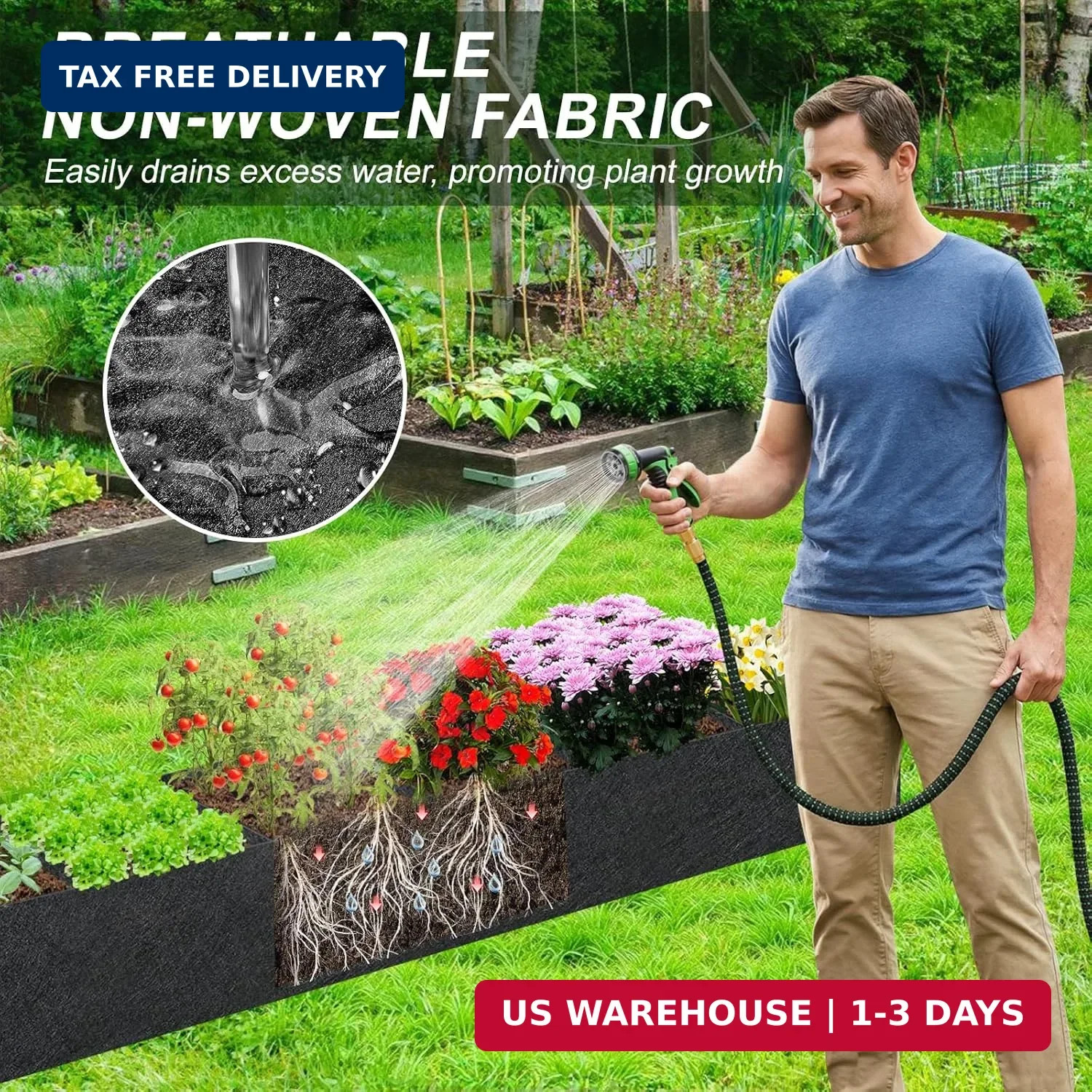 2PCS 12x2x1ft Fabric Raised Garden Bed Outdoor Patio 6 Grids Raised Planter Box