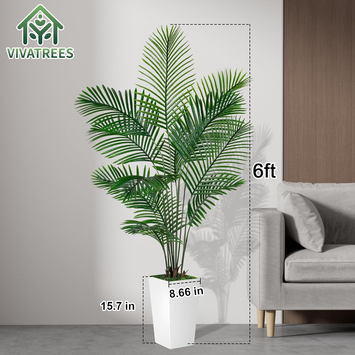 VIVATREES Palm Tree 6FT Artificial, 72In Tall Faux Palm Tree with 15.7 White Pla