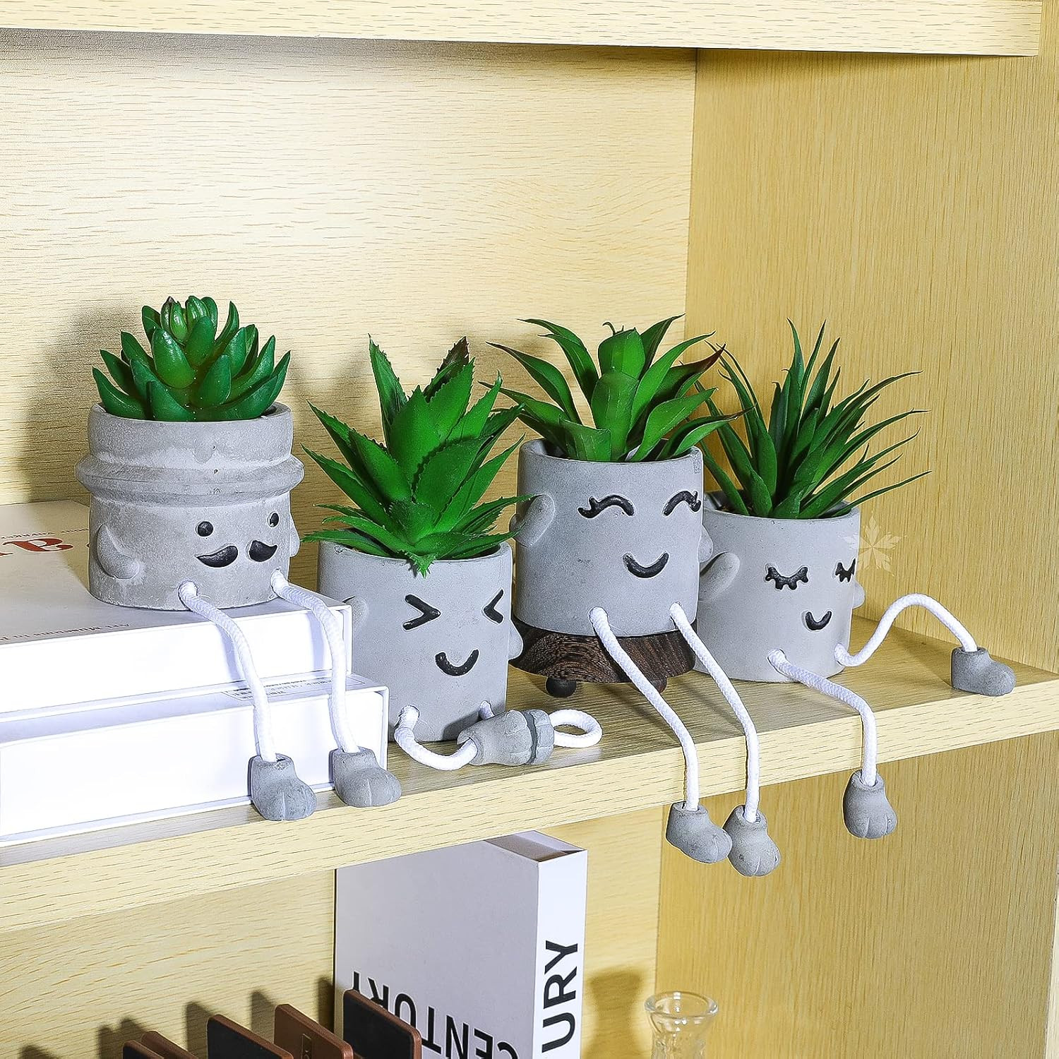 Creative Artificial Succulent Plants with Pots – 4 Pieces Mini Fake Plant Faux S