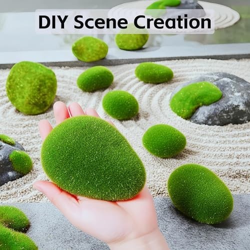 Artificial Moss Rocks 12 Pack 6 Sizes Realistic Green Faux Stones for Craft