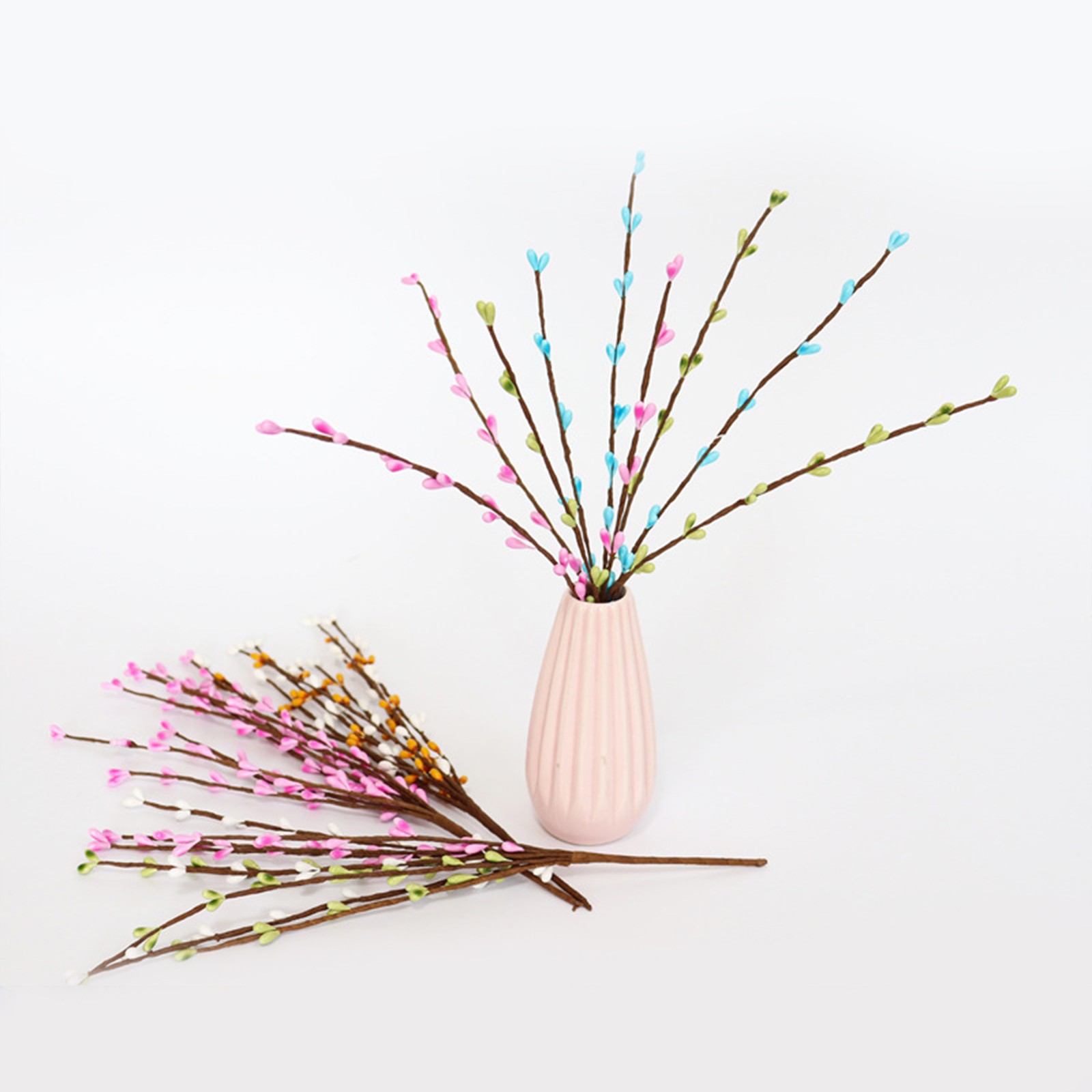 White Green Pink Easter Berry Stems 30cm Decor