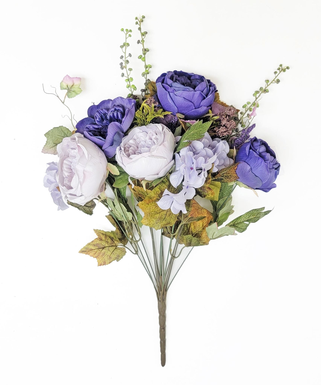 Cabbage Rose and Hydrangea Berry Bush, 20″H (Bush Only, Vase not included)