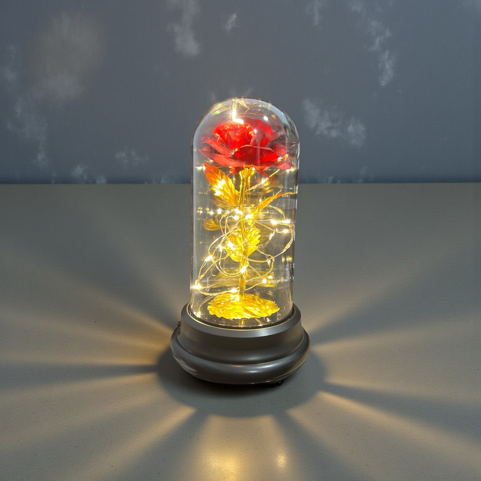 Eternal Rose Valentine’s Red Rose Beauty and the Beast Flower in Glass LED Light