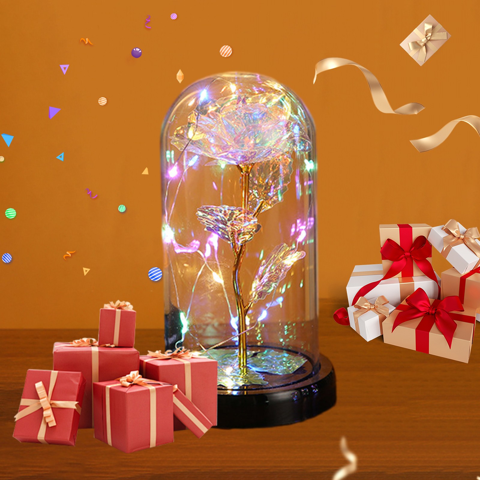Forever Rose Light Up in Glass Dome Artificial Flower Gift for Mother’s Day