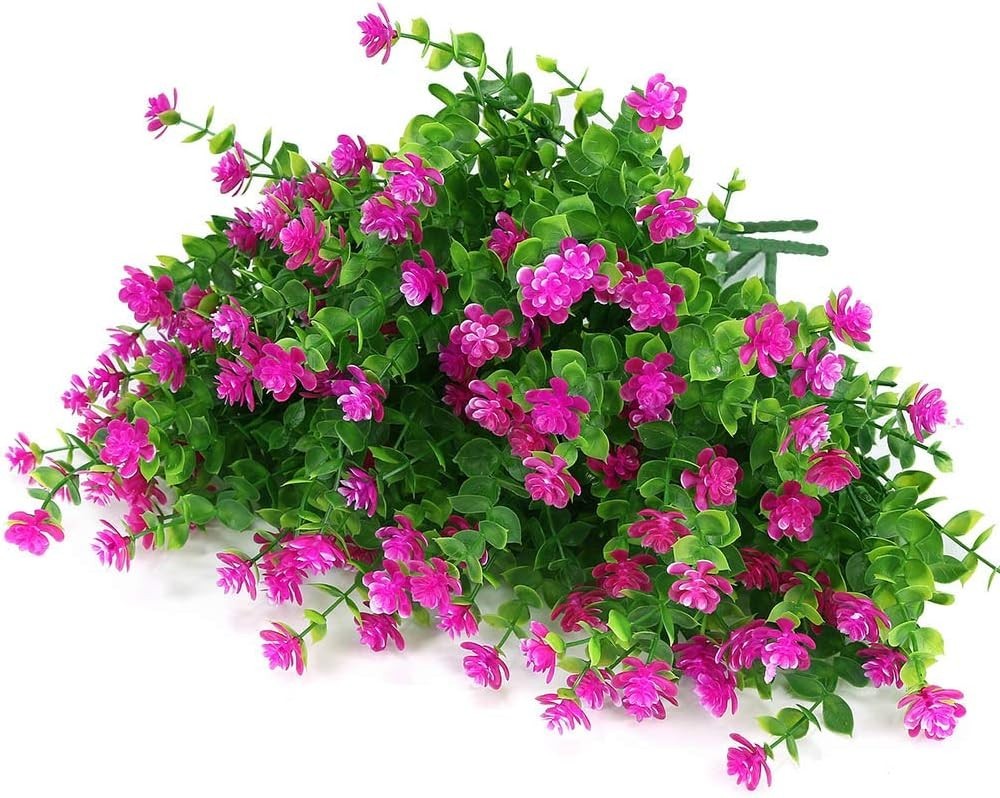 UV Resistant Faux Boxwood Flowers – 6 Bundles in Vibrant Magenta for All Spaces