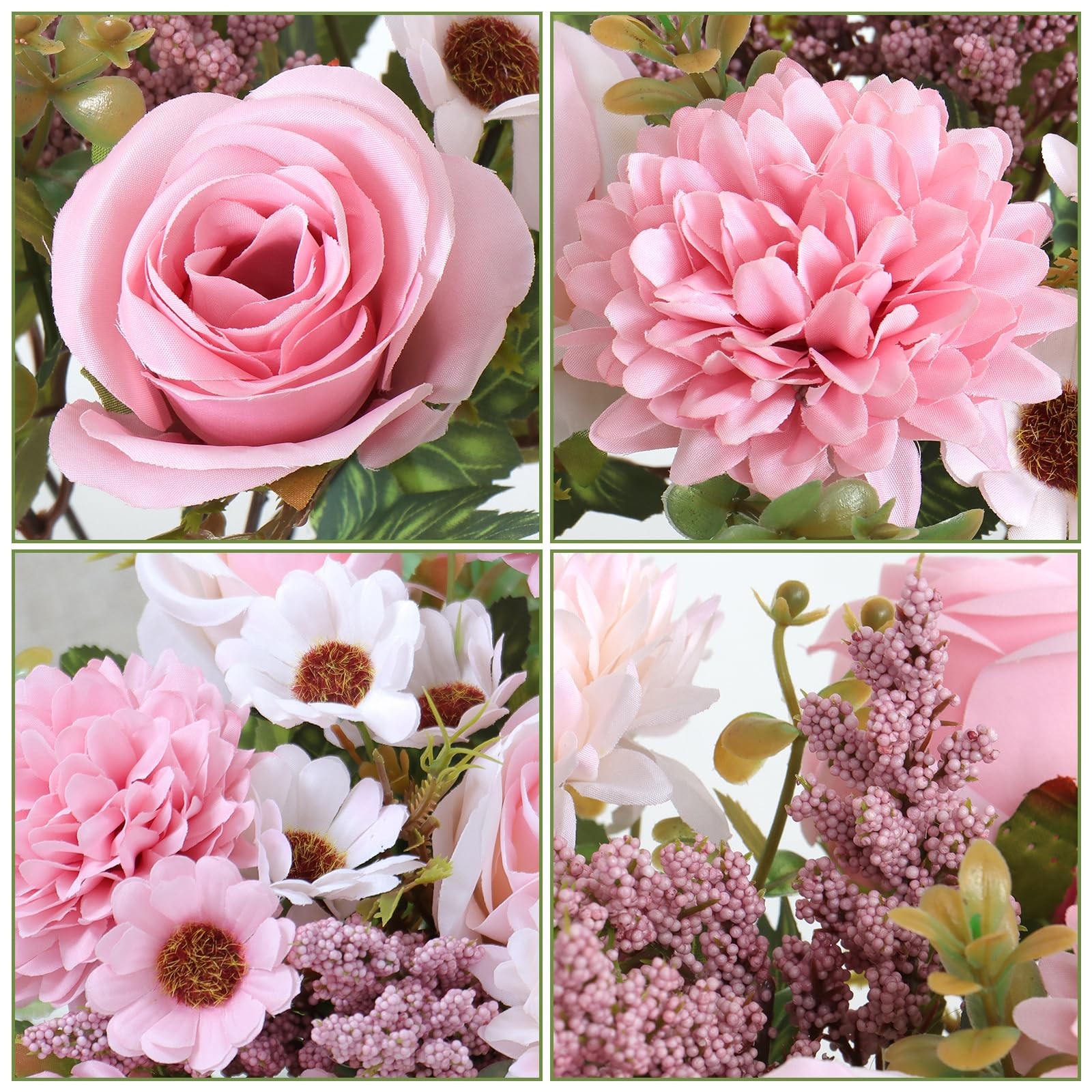 2 PCS Artificial Bouquet Silk Roses Daisy Chrysanthemum Pink Valentines