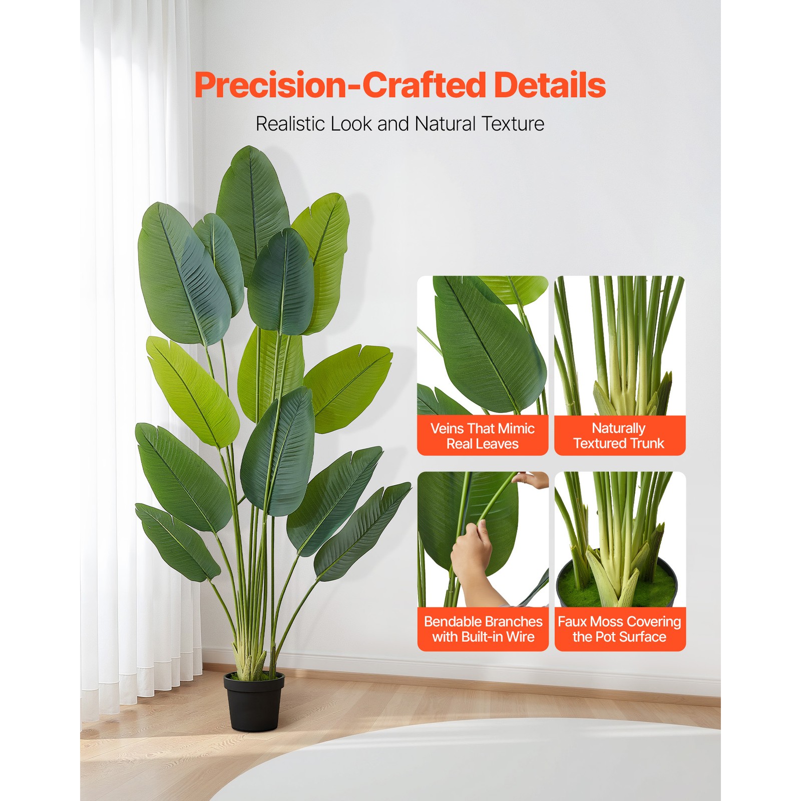Uimoso 6ft Artificial Birds of Paradise Tree Faux Fake Plant w/ Pot Home Decor