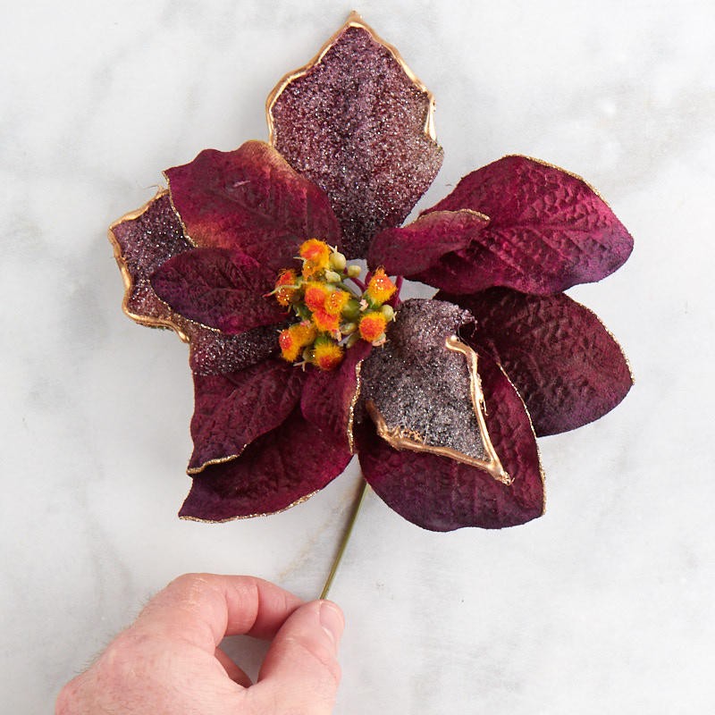Set of 3 Purple Velvet Artificial Poinsettia Stems