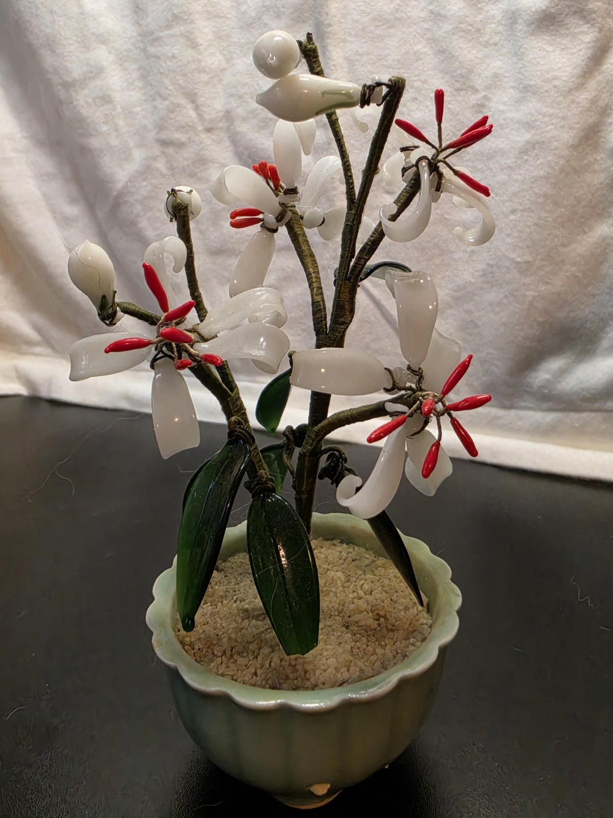 3pc Artificial Bonsai Glass Flower Arrangements in Ceramic Pots, 7in Multicolor