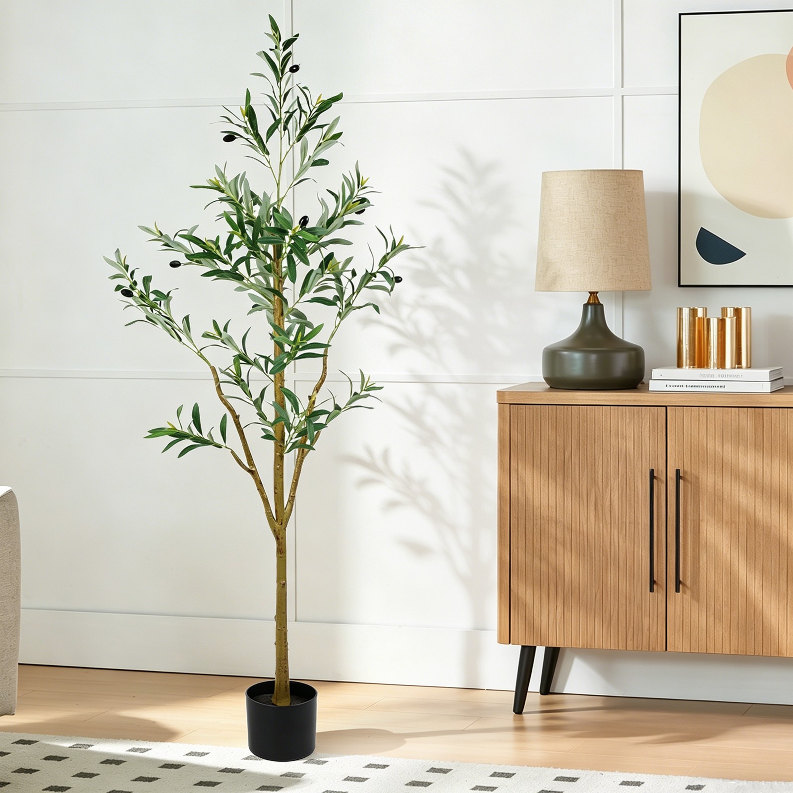 5FT Tall Olive Trees Artificial Indoor Faux Olive Tree Natural Wood Trunk Décor