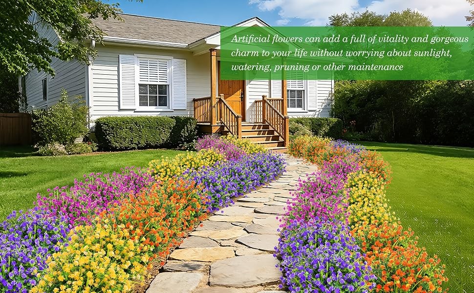 20 Bundles Artificial Plastic Flowers for Outdoors, Mixed Color | Plastic fake
