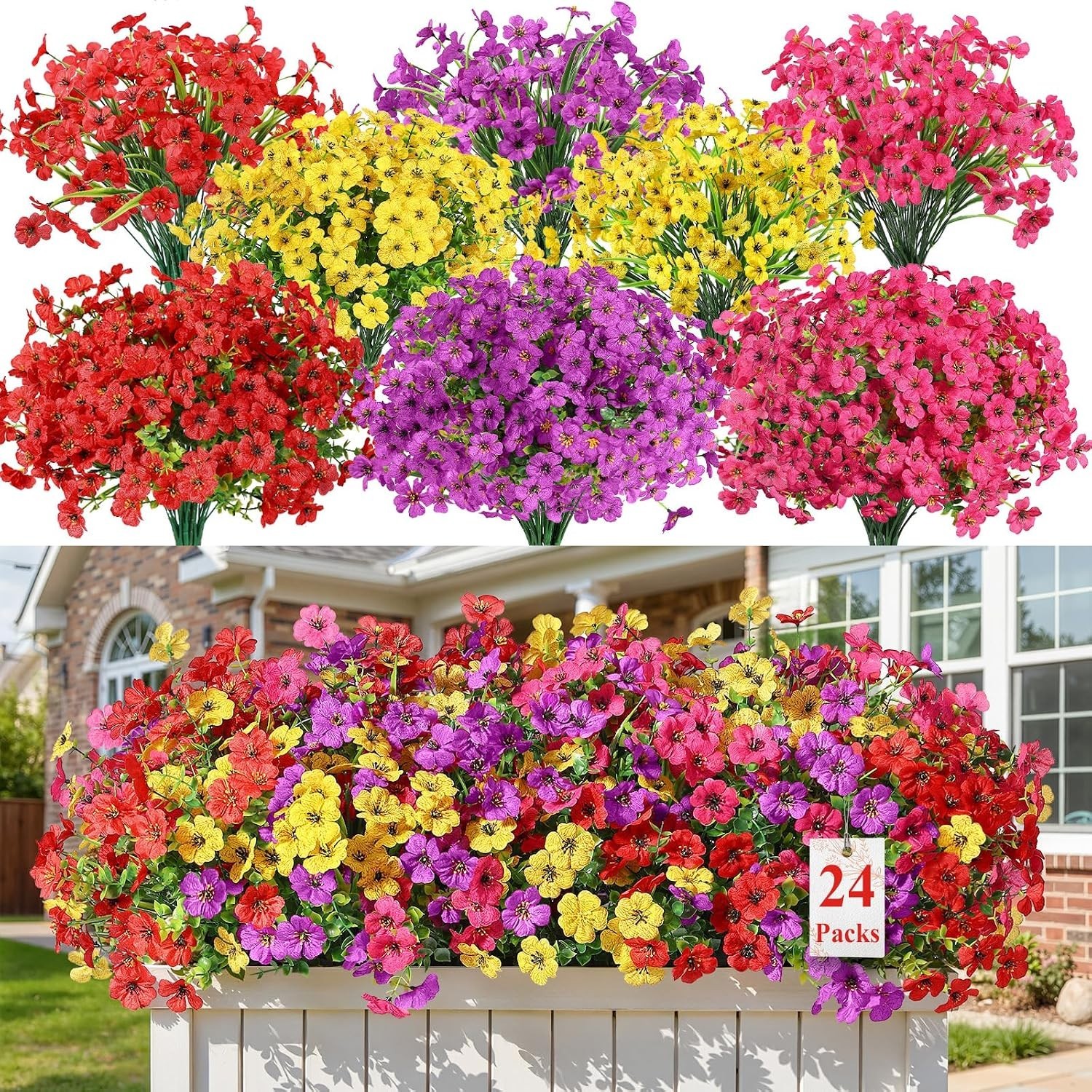 24 Bundles Artificial Daisy Flowers UV Resistant for Outdoor Decor | Silk & P…