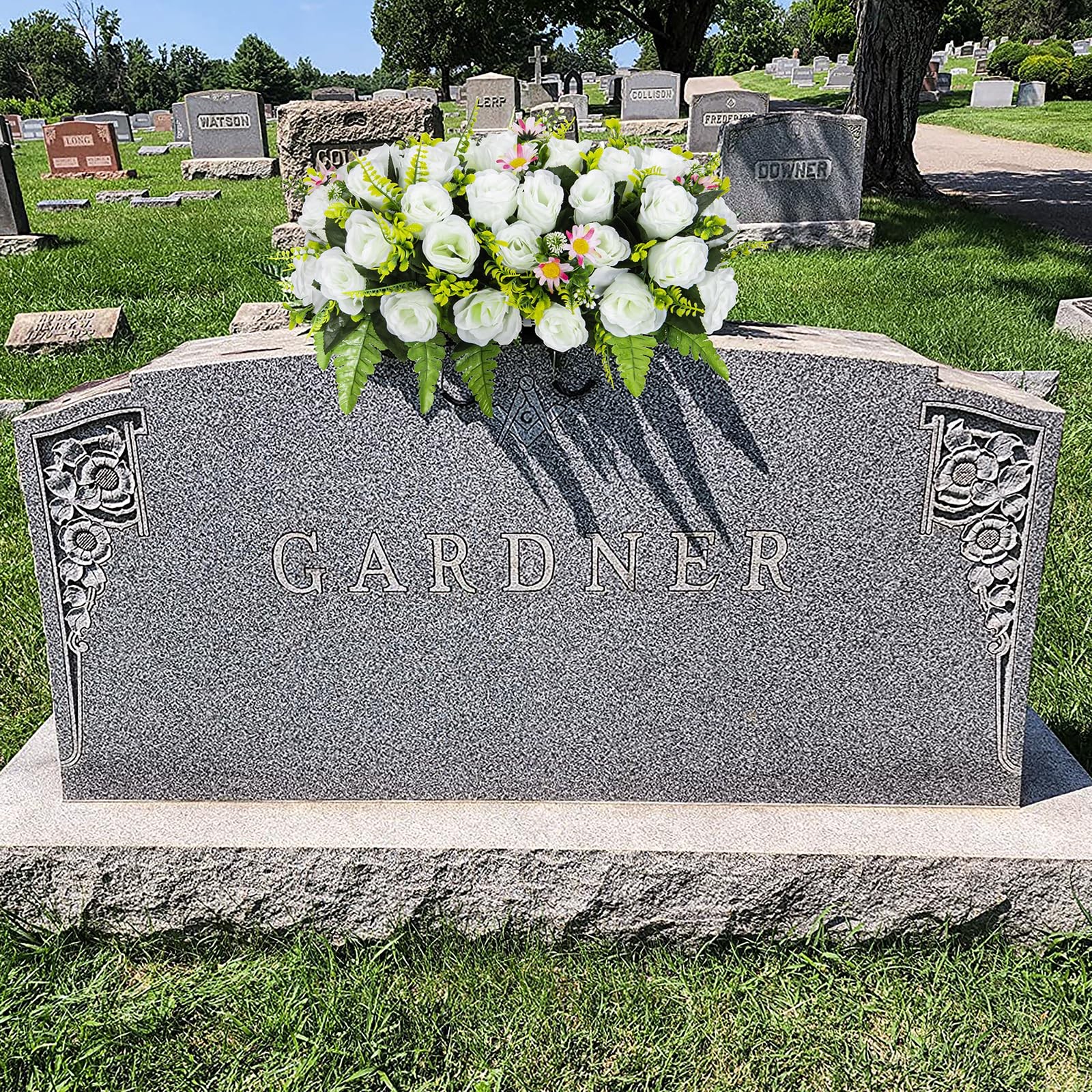 Artificial Headstone Flower Saddle, Cemetery Flowers for Grave, Cemetery Sadd…
