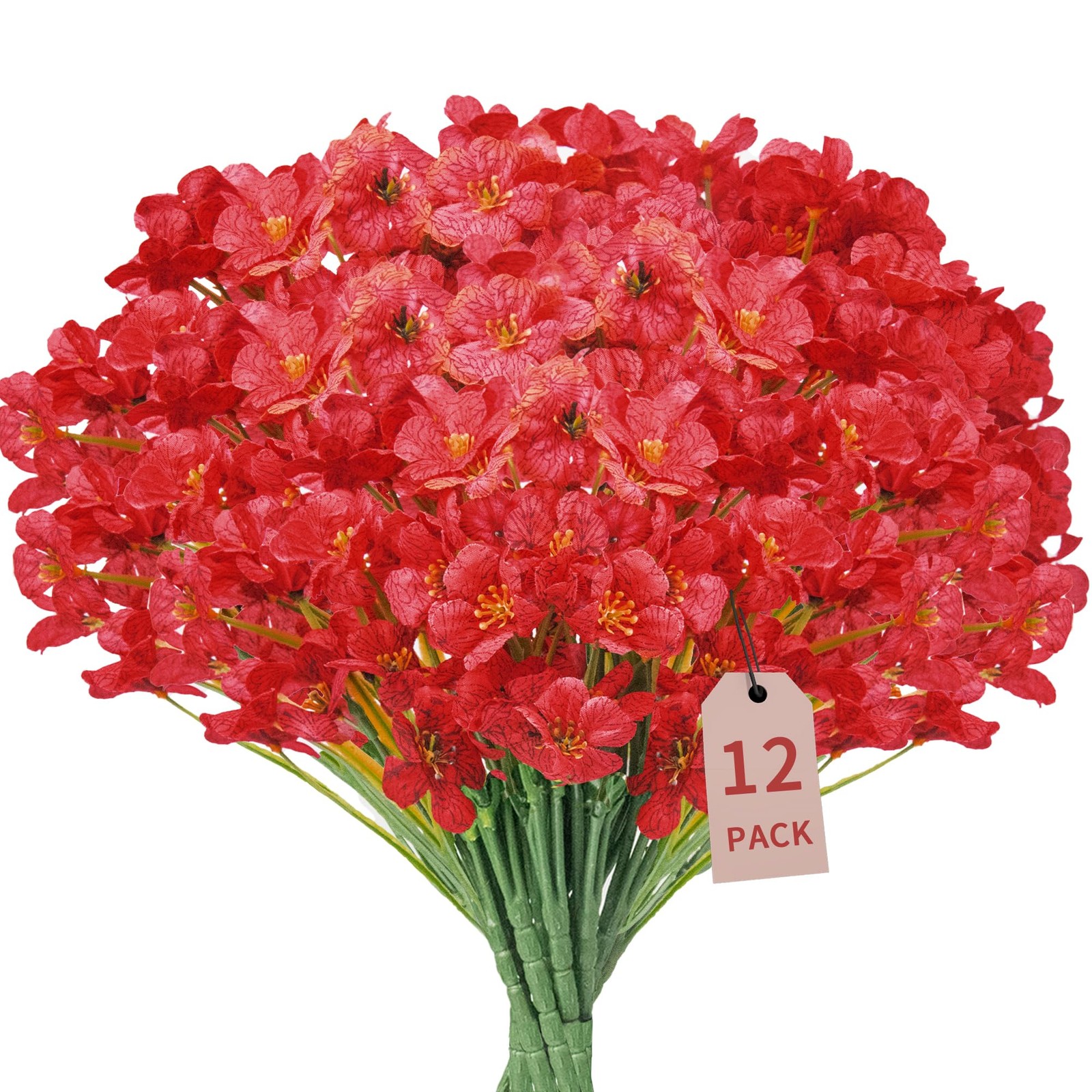12 Bundles Red Artificial Flowers, No Fade Plastic Orchid Fake Flowers for De…