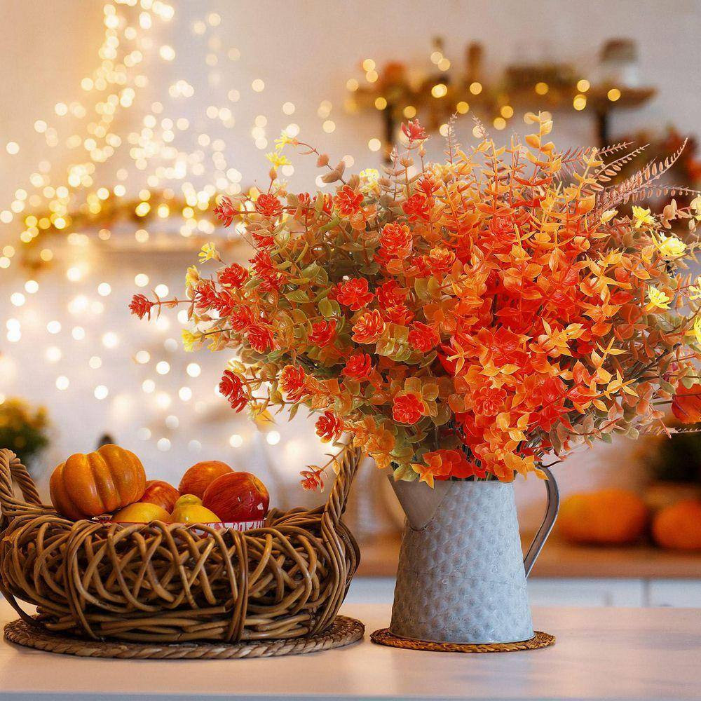 0.10 in In. H Multicolor Artificial Fall Flowers Fern Plants Set of 24-Bundles f