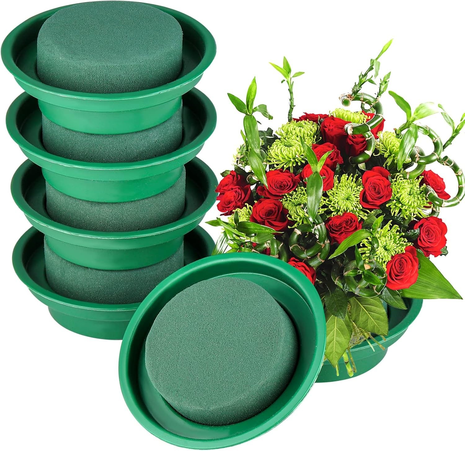 8 Packs Green Floral Foam Rounds in Bowls DIY Flower Arrangement Kit for Fres…