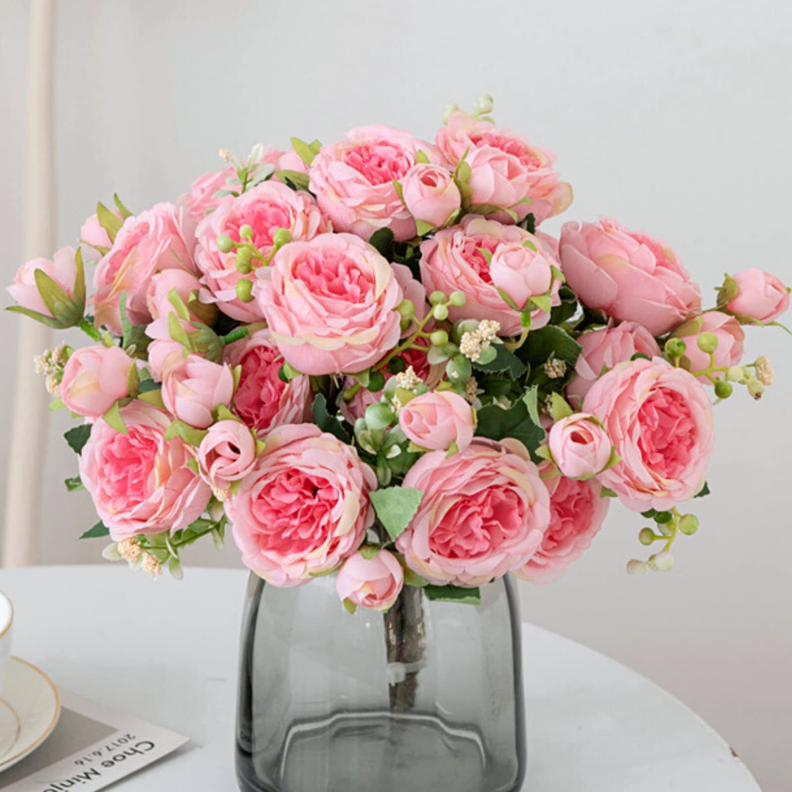 3 Pcs Pink Peony Artificial Flowers Faux Peonies Bouquet for Home & Wedding